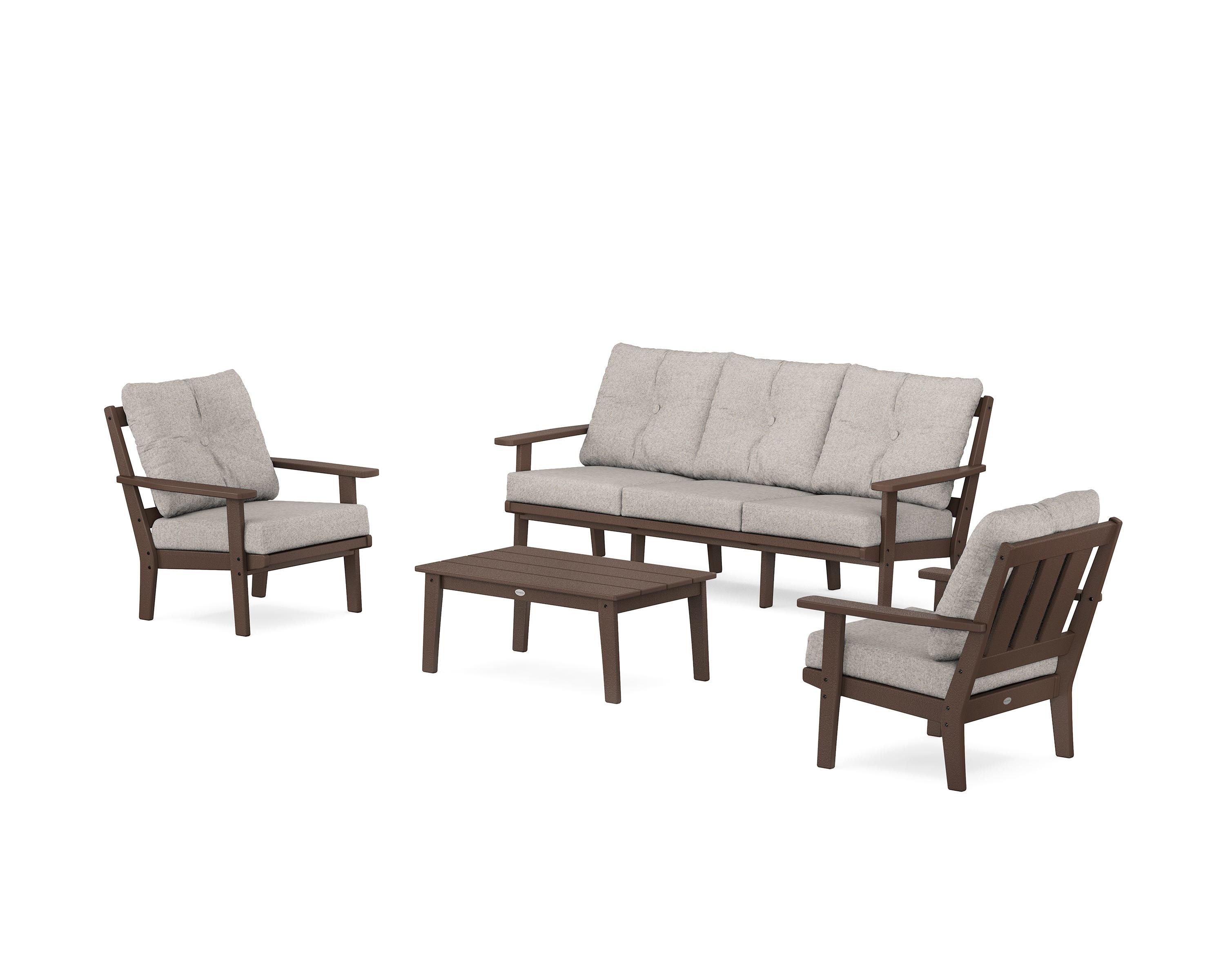 POLYWOOD Oxford 4-Piece Deep Seating Set with Sofa in Mahogany / Weathered Tweed