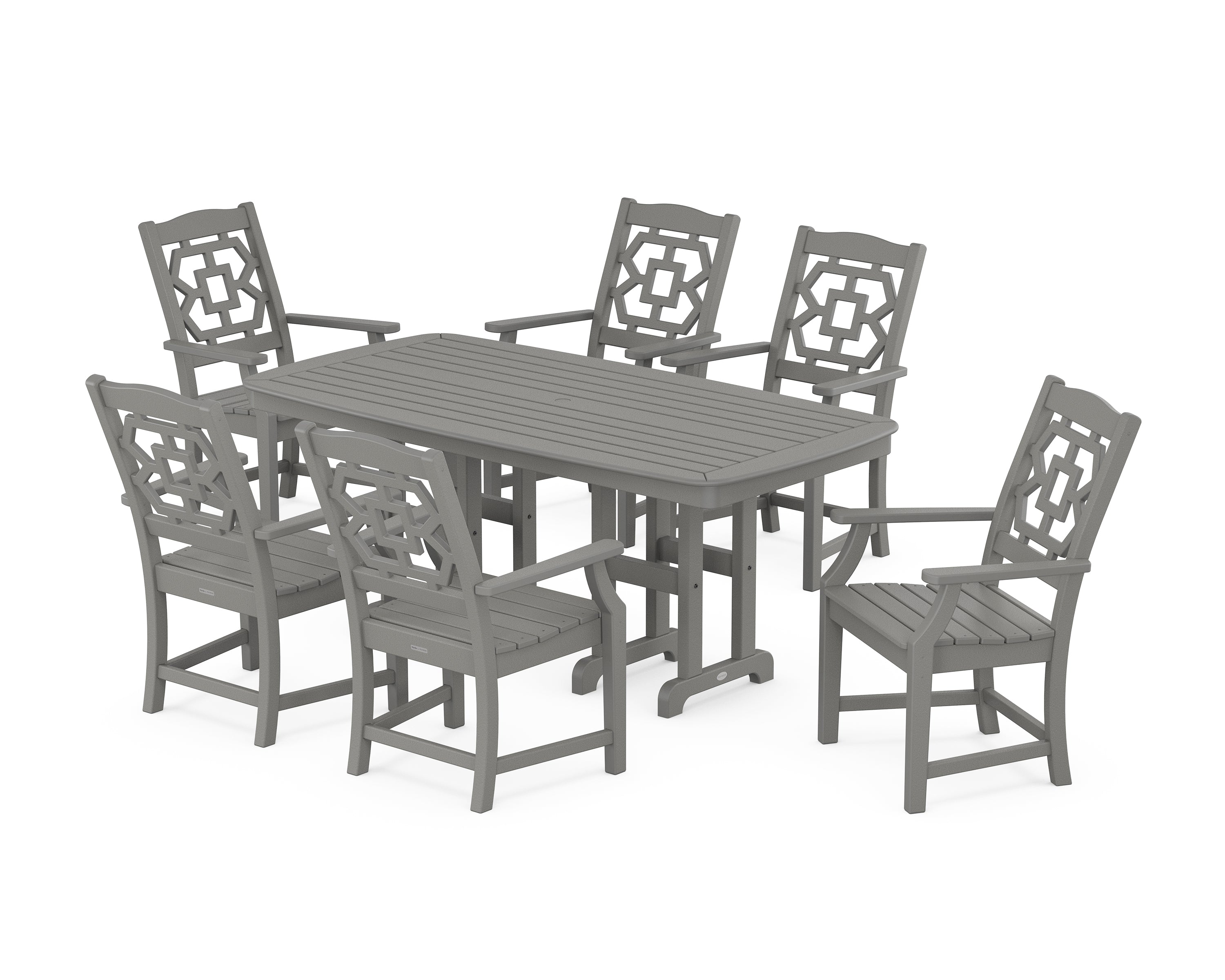 Martha Stewart by POLYWOOD® Chinoiserie Arm Chair 7-Piece Dining Set in Slate Grey