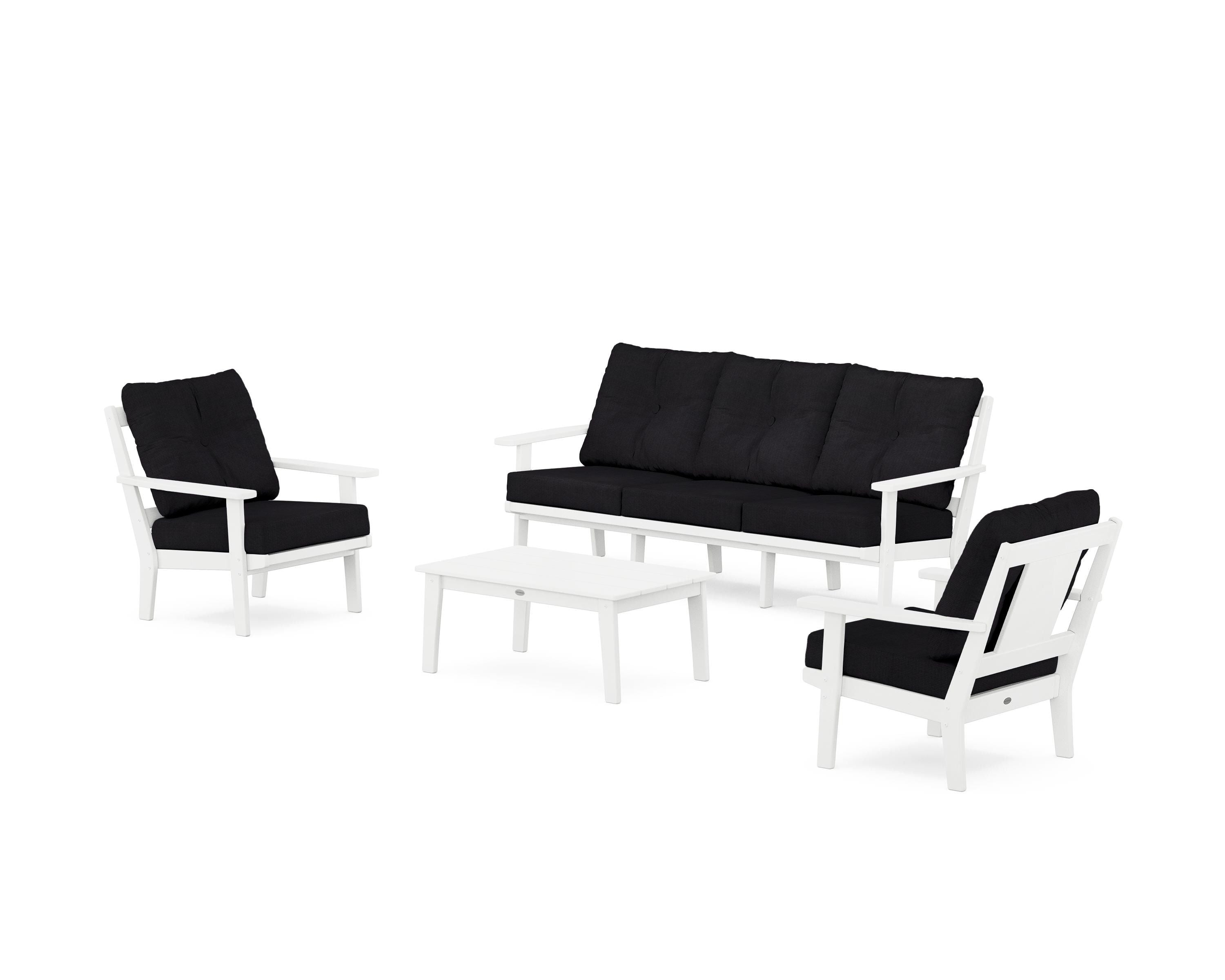 POLYWOOD Prairie 4-Piece Deep Seating Set with Sofa in White / Midnight Linen