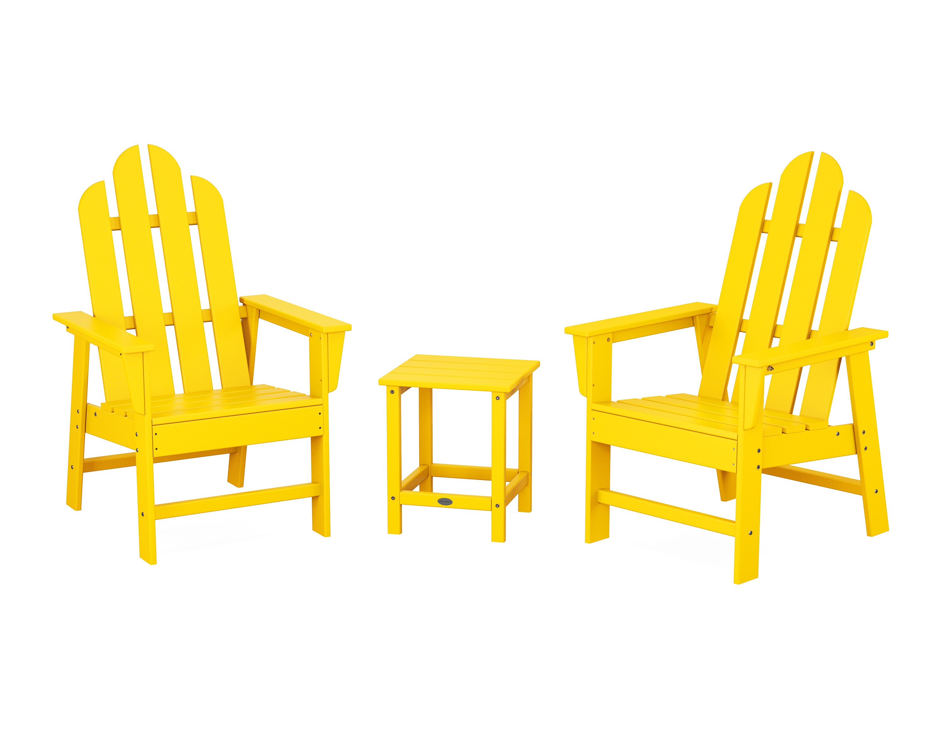 POLYWOOD Long Island 3-Piece Upright Adirondack Chair Set in Lemon