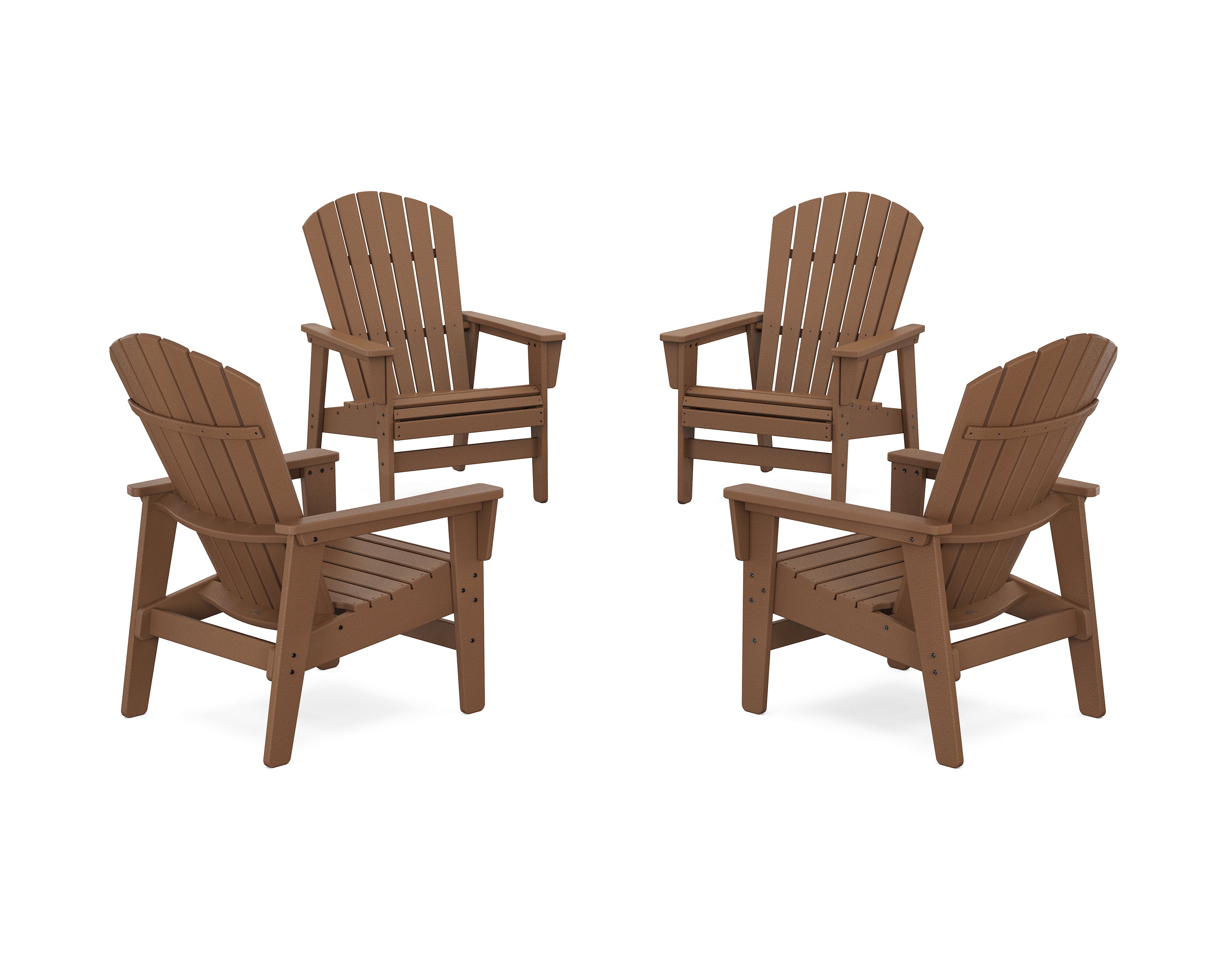 POLYWOOD 4-Piece Nautical Grand Upright Adirondack Chair Conversation Set in Teak