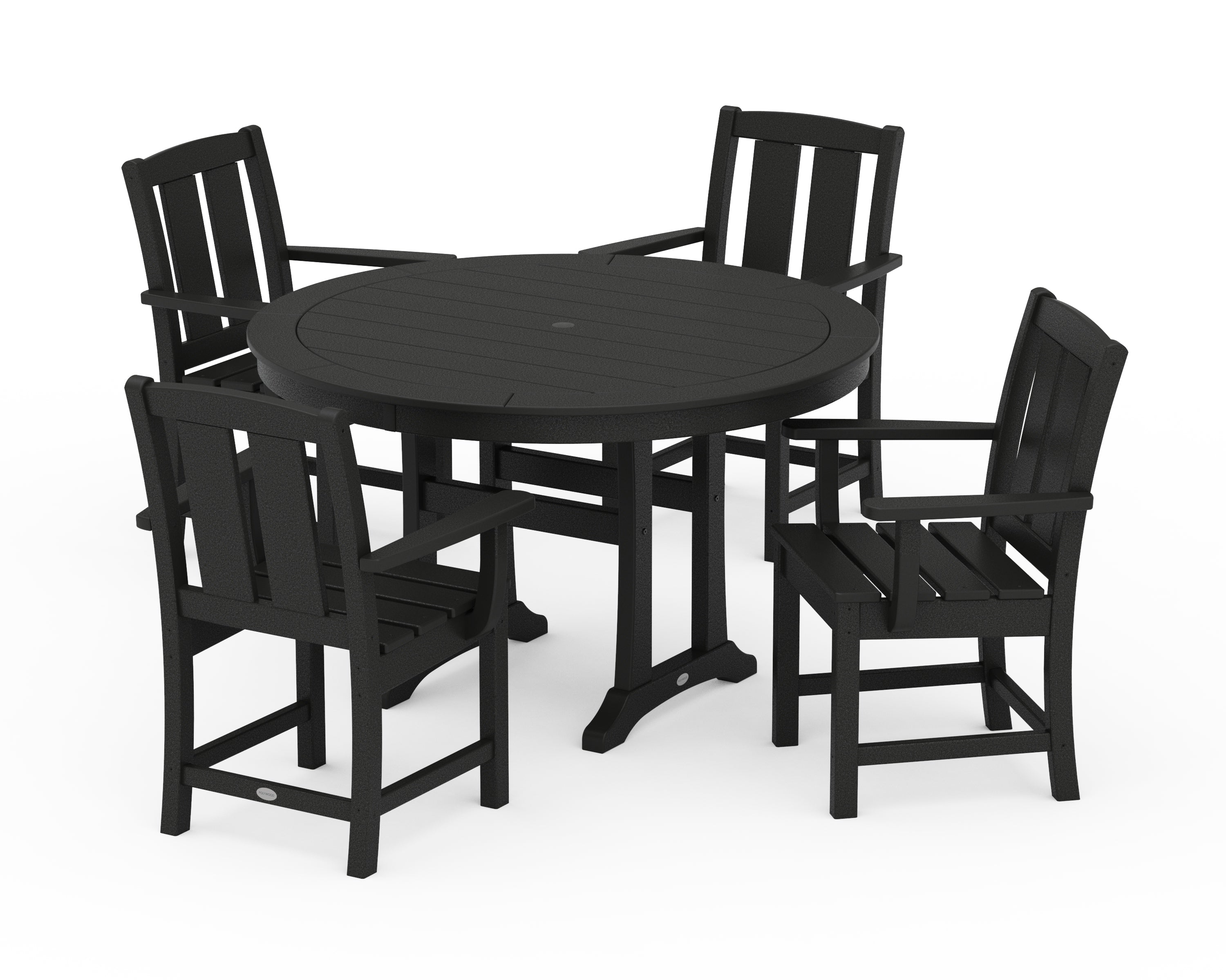 POLYWOOD Mission 5-Piece Round Dining Set with Trestle Legs in Black