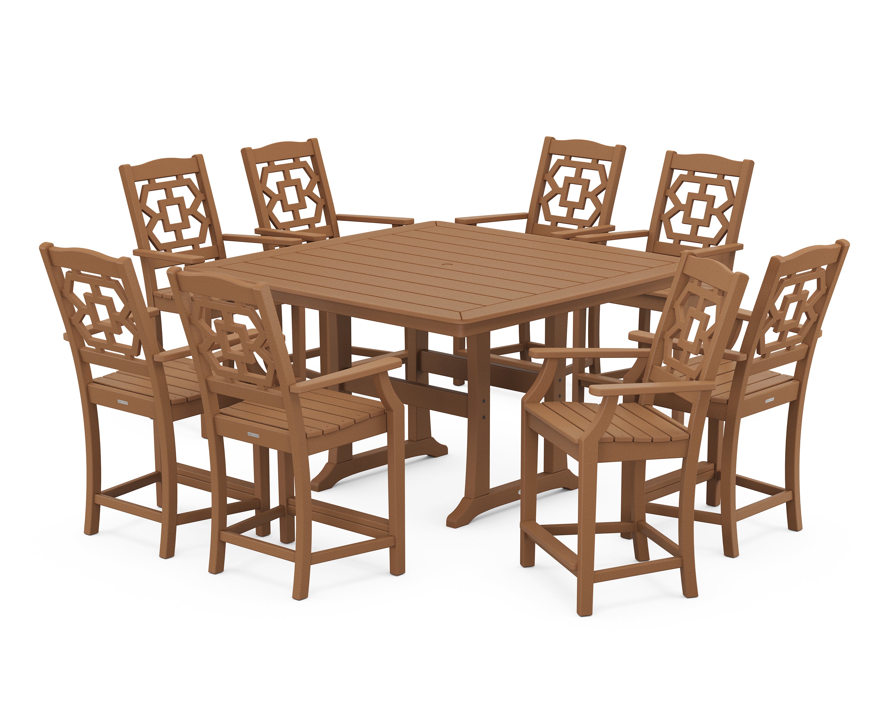Martha Stewart by POLYWOOD® Chinoiserie 9-Piece Square Counter Set with Trestle Legs in Teak