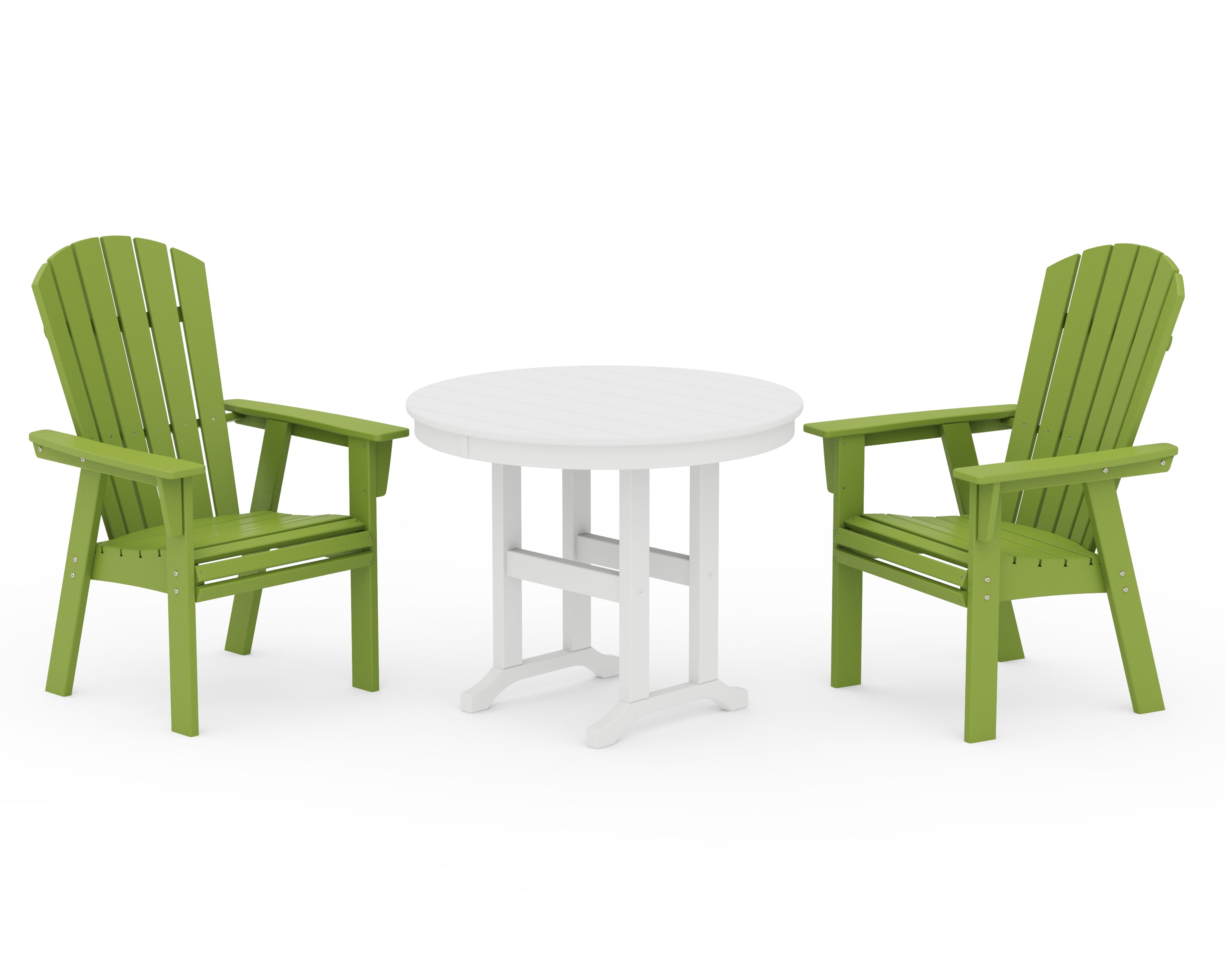 POLYWOOD Nautical Adirondack 3-Piece Round Dining Set in Lime / White
