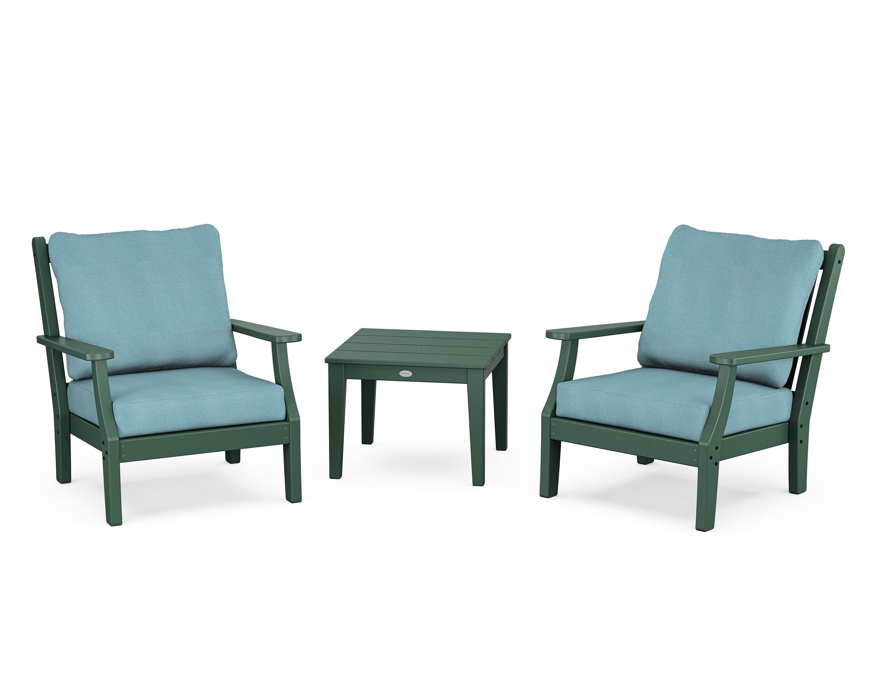 Country Living Wovendale 3-Piece Deep Seating Set in Green / Lattice Sky Blue