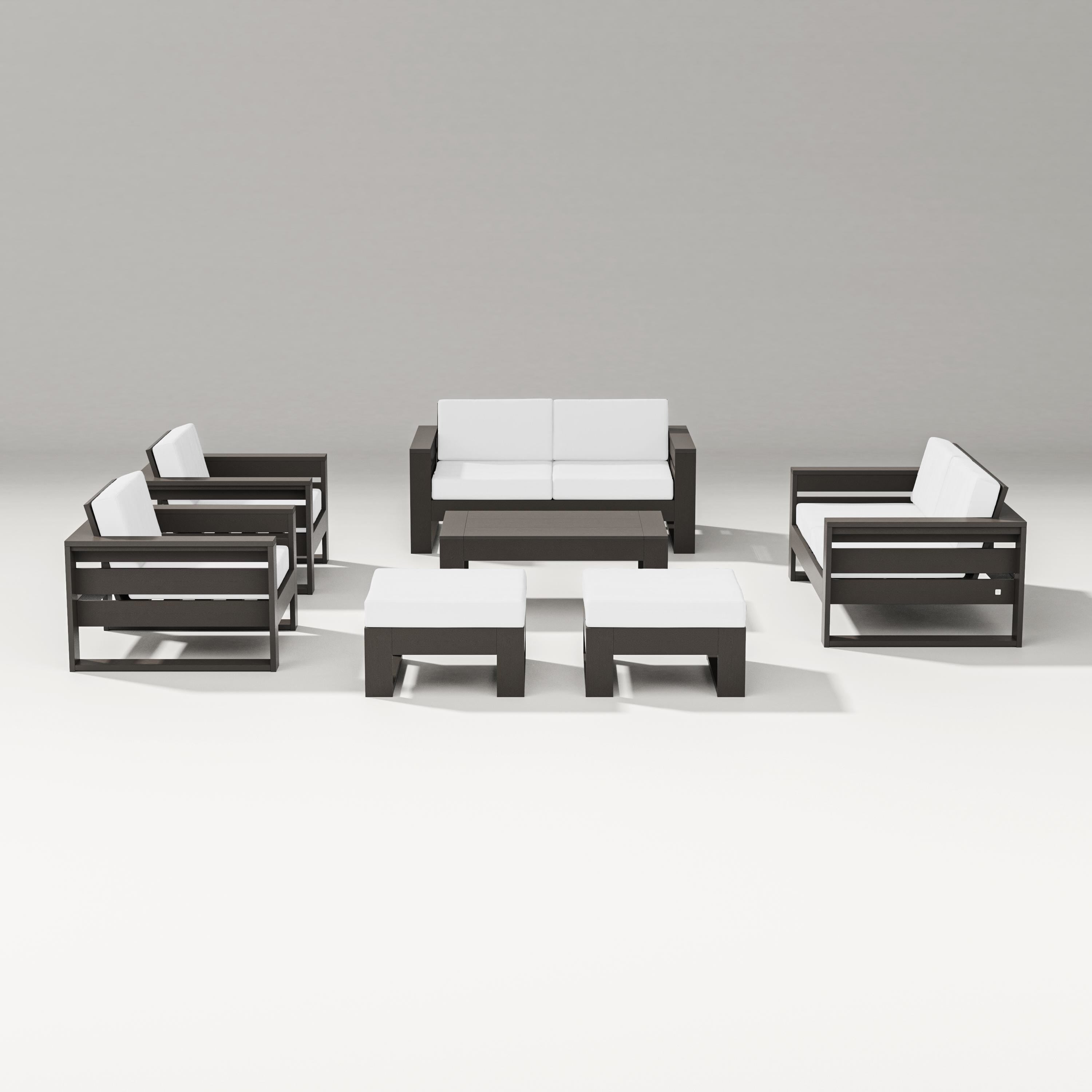 PW Designer Series Latitude 7-Piece Lounge Loveseat Set in Vintage Coffee / Natural