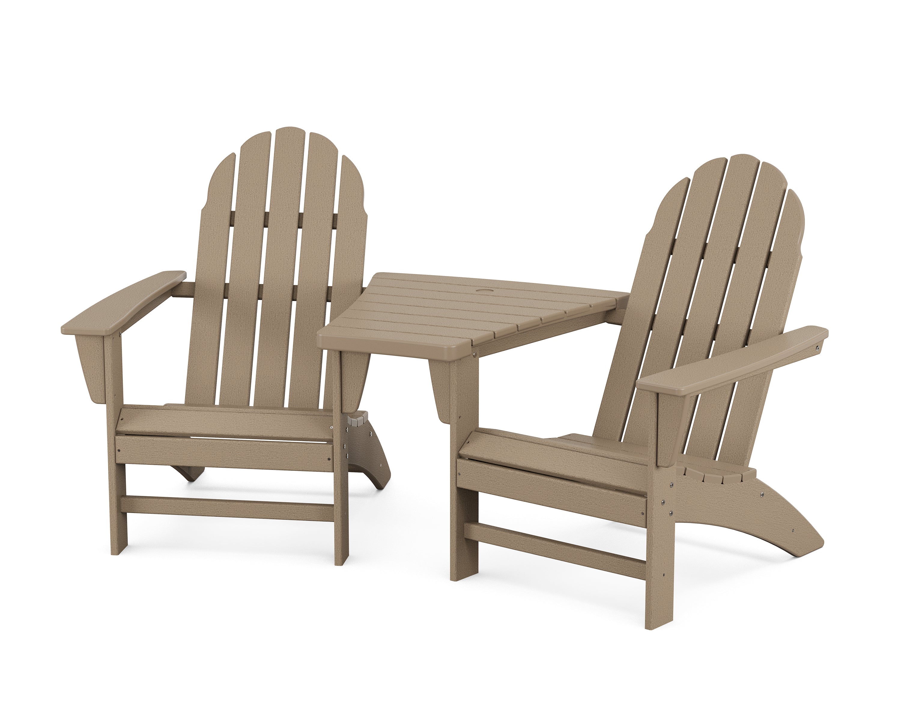 POLYWOOD® Vineyard 3-Piece Adirondack Set with Angled Connecting Table in Vintage Sahara