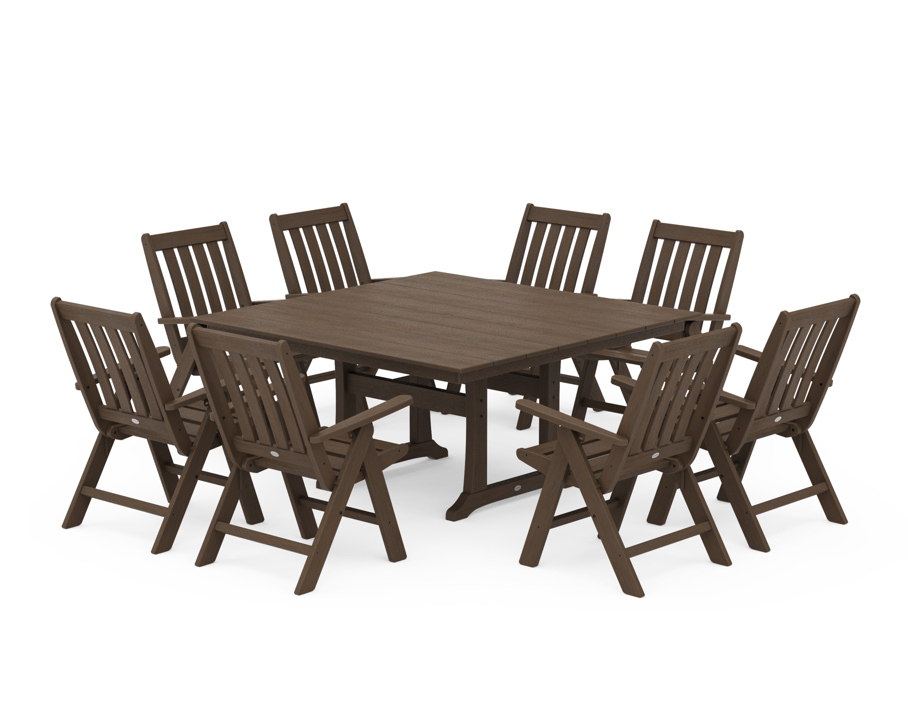 POLYWOOD Vineyard Folding Chair 9-Piece Square Farmhouse Dining Set with Trestle Legs in Kona