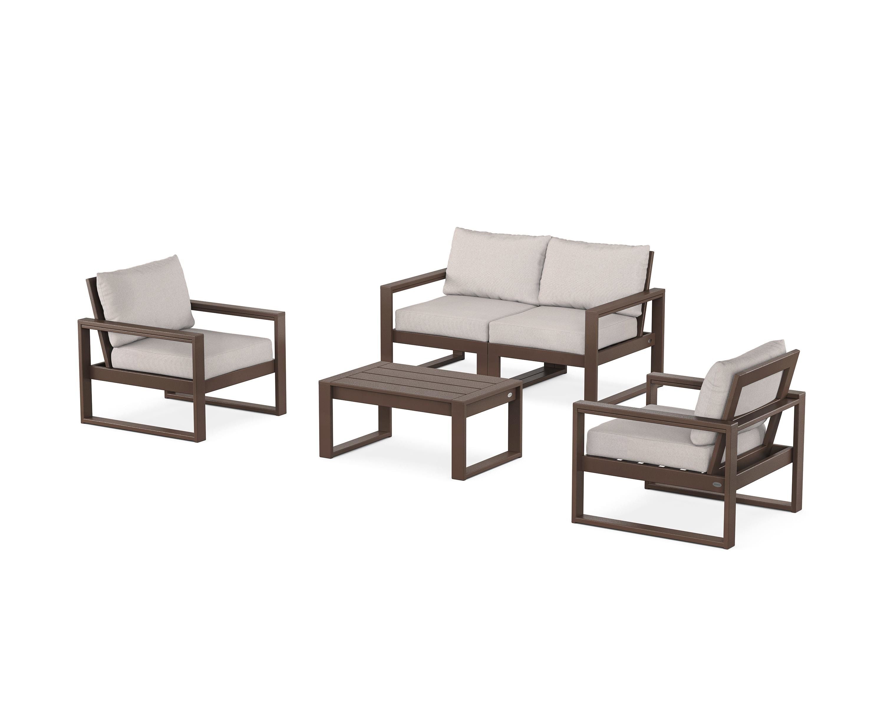 POLYWOOD EDGE Sectional 4-Piece Deep Seating Set with Loveseat in Mahogany / Dune Burlap