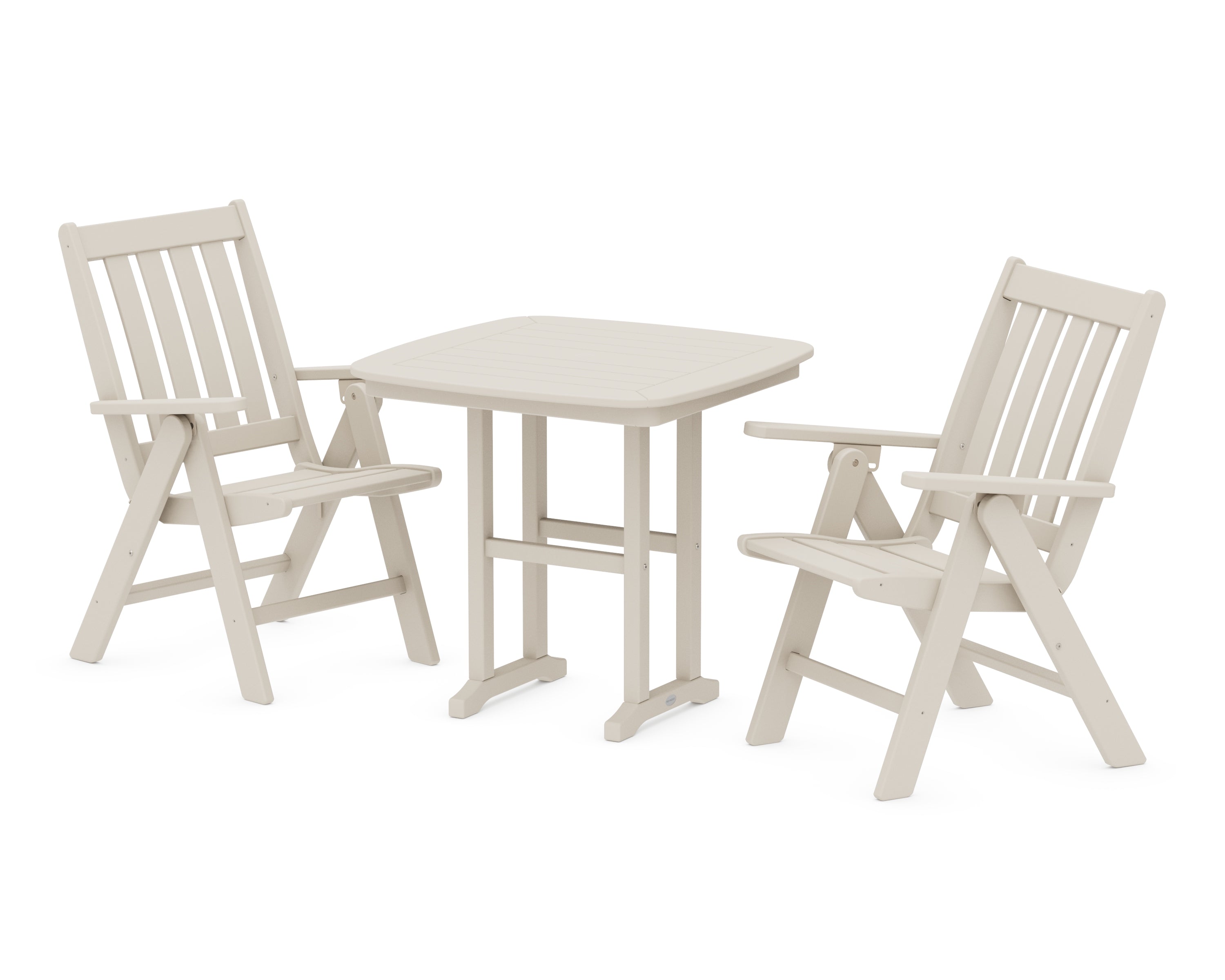 POLYWOOD Vineyard Folding Chair 3-Piece Dining Set in Sand