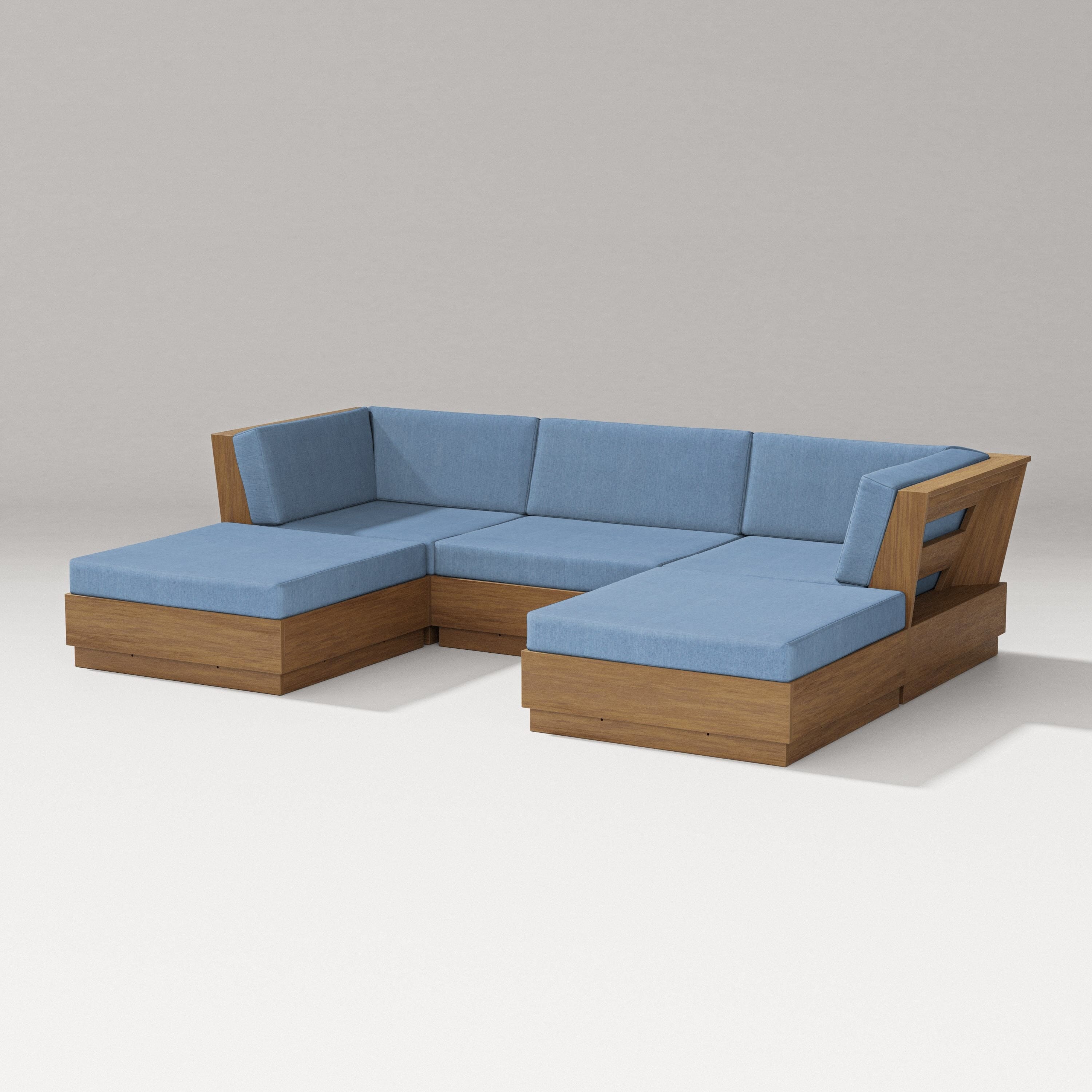 PW Designer Series Elevate Double Chaise Sectional in Natural / Sky Blue