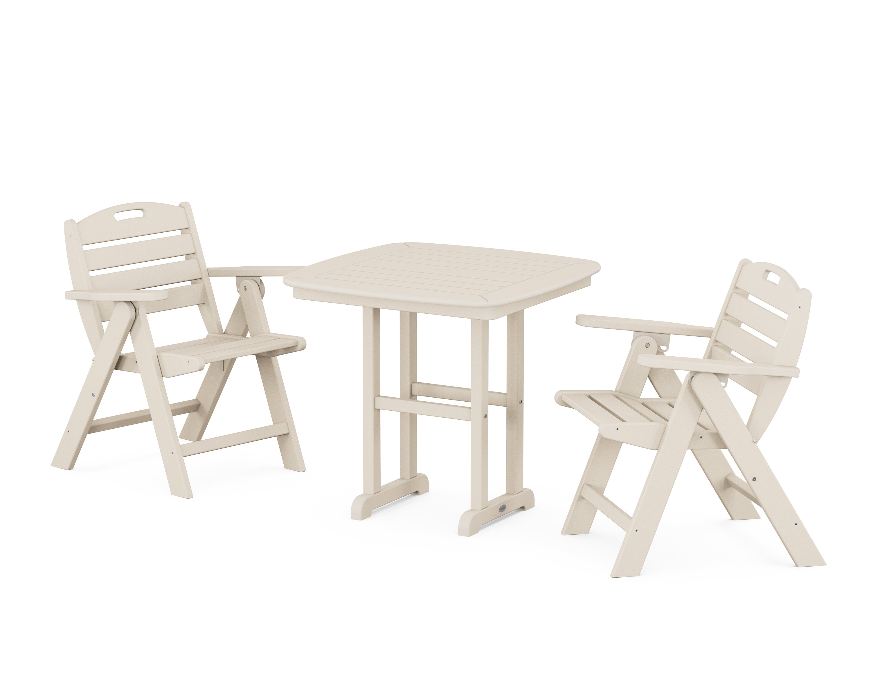 POLYWOOD® Nautical Folding Lowback Chair 3-Piece Dining Set in Sand