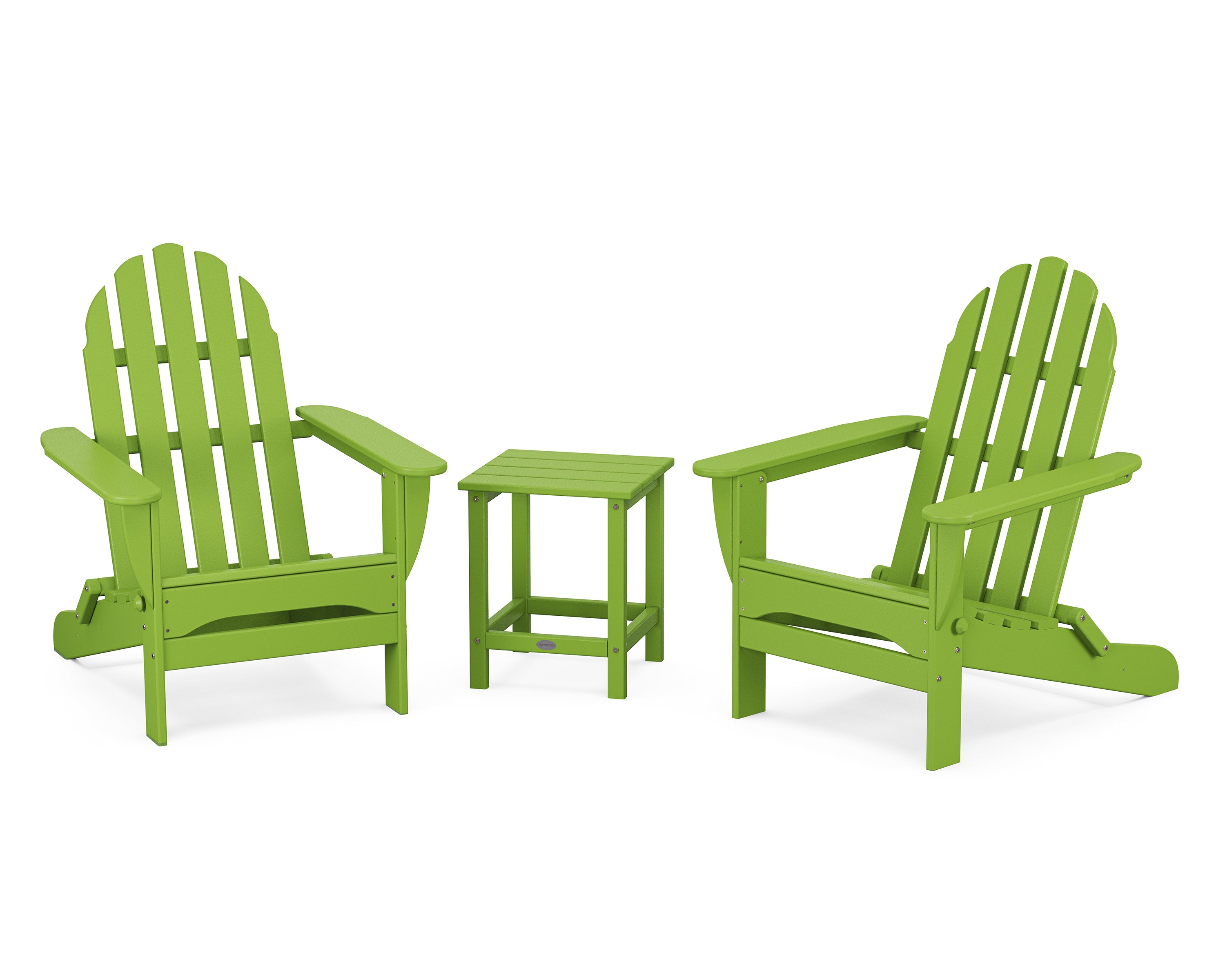 POLYWOOD Classic Folding Adirondack 3-Piece Set with Long Island 18" Side Table in Lime