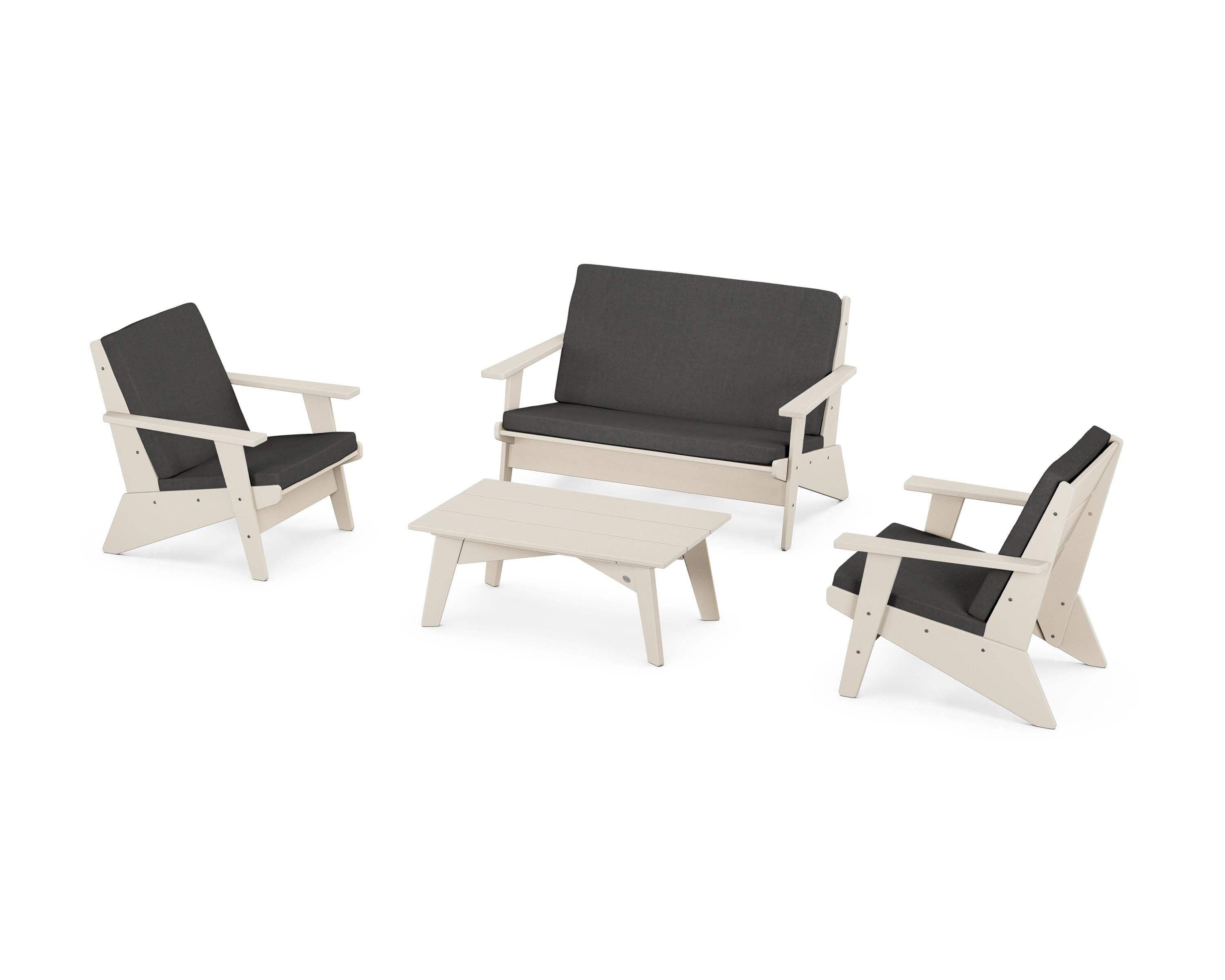 POLYWOOD Riviera Modern Lounge 4-Piece Set in Sand / Spectrum Carbon