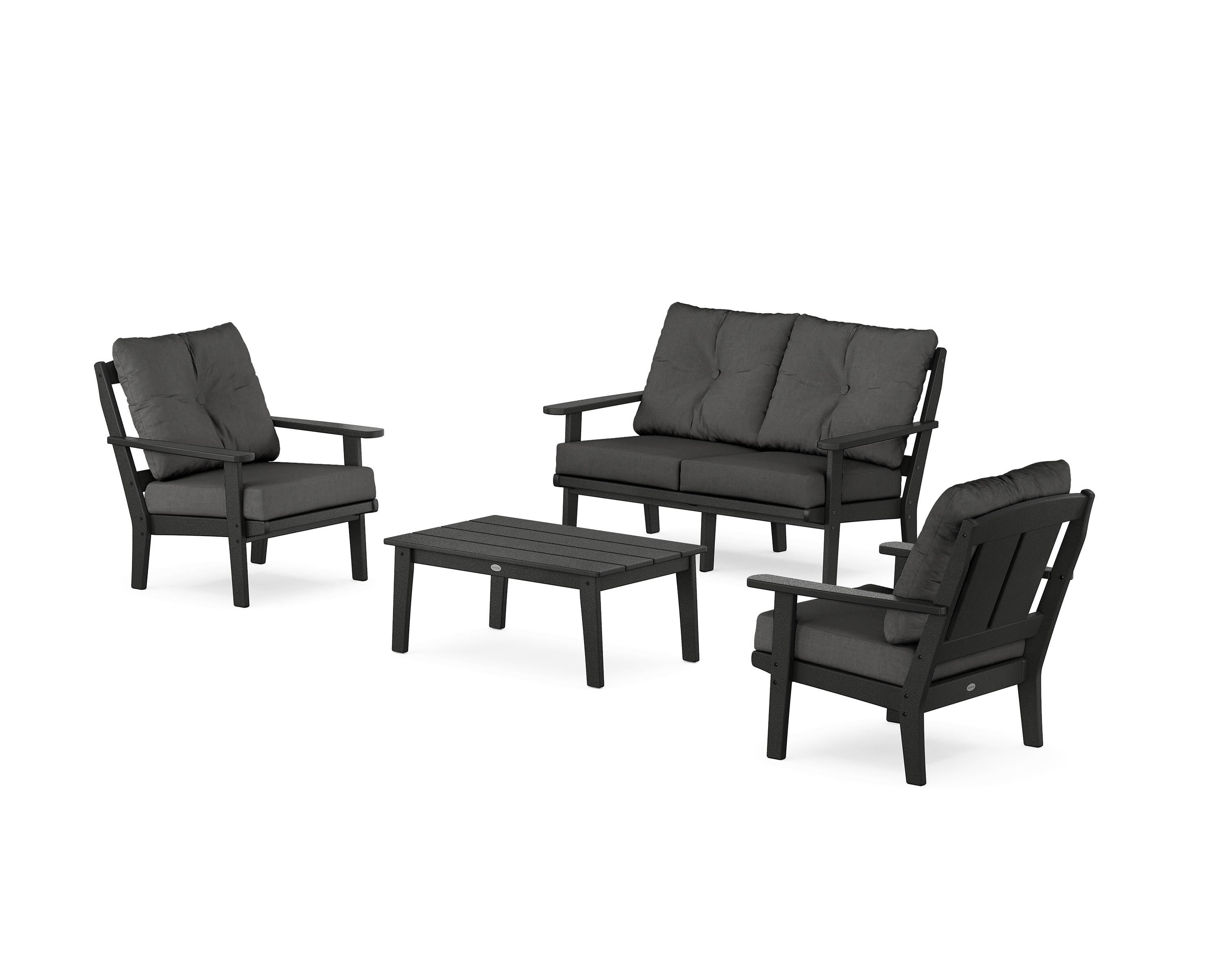 POLYWOOD Mission 4-Piece Deep Seating Set with Loveseat in Black / Spectrum Carbon