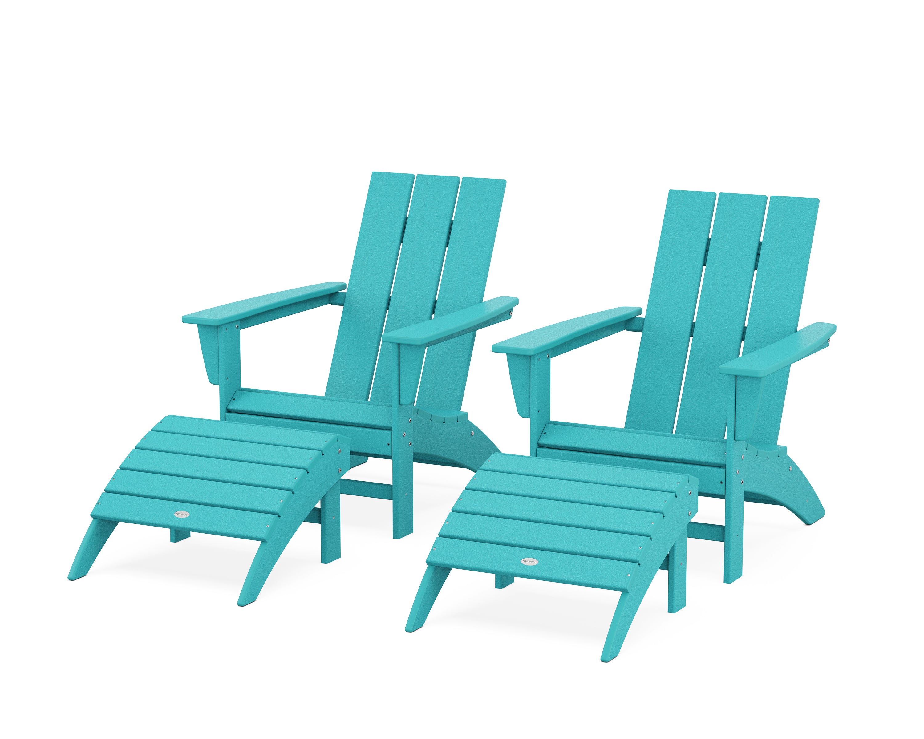 POLYWOOD® Modern Adirondack Chair 4-Piece Set with Ottomans in Aruba