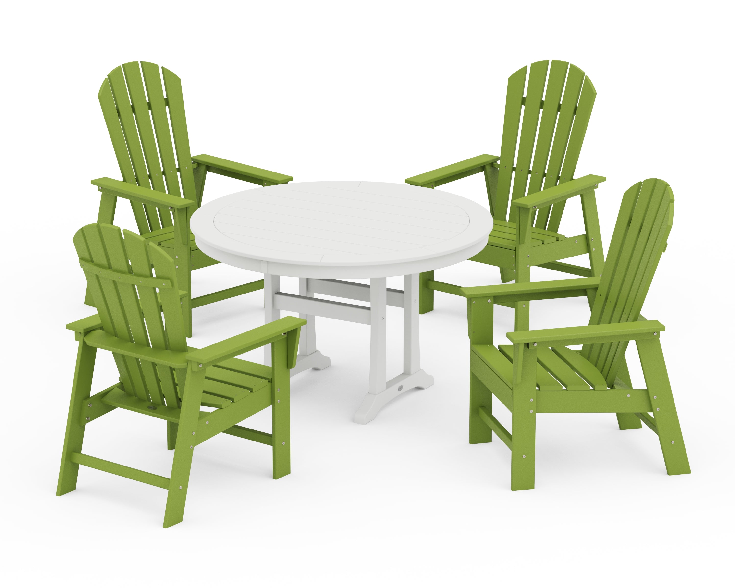 POLYWOOD South Beach 5-Piece Round Dining Set with Trestle Legs in Lime / White