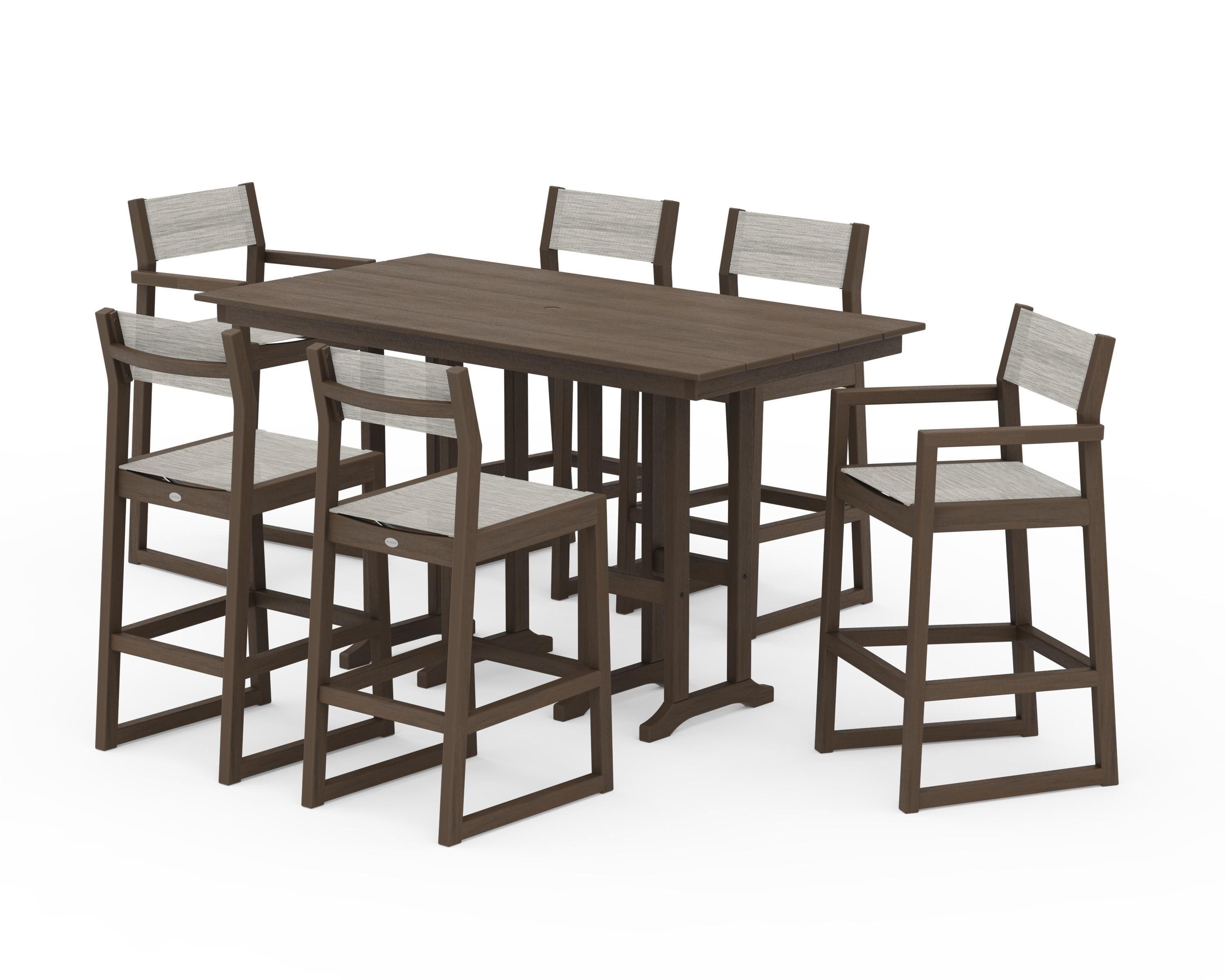 POLYWOOD EDGE Sling 7-Piece Farmhouse Bar Set in Kona / Birch Sling