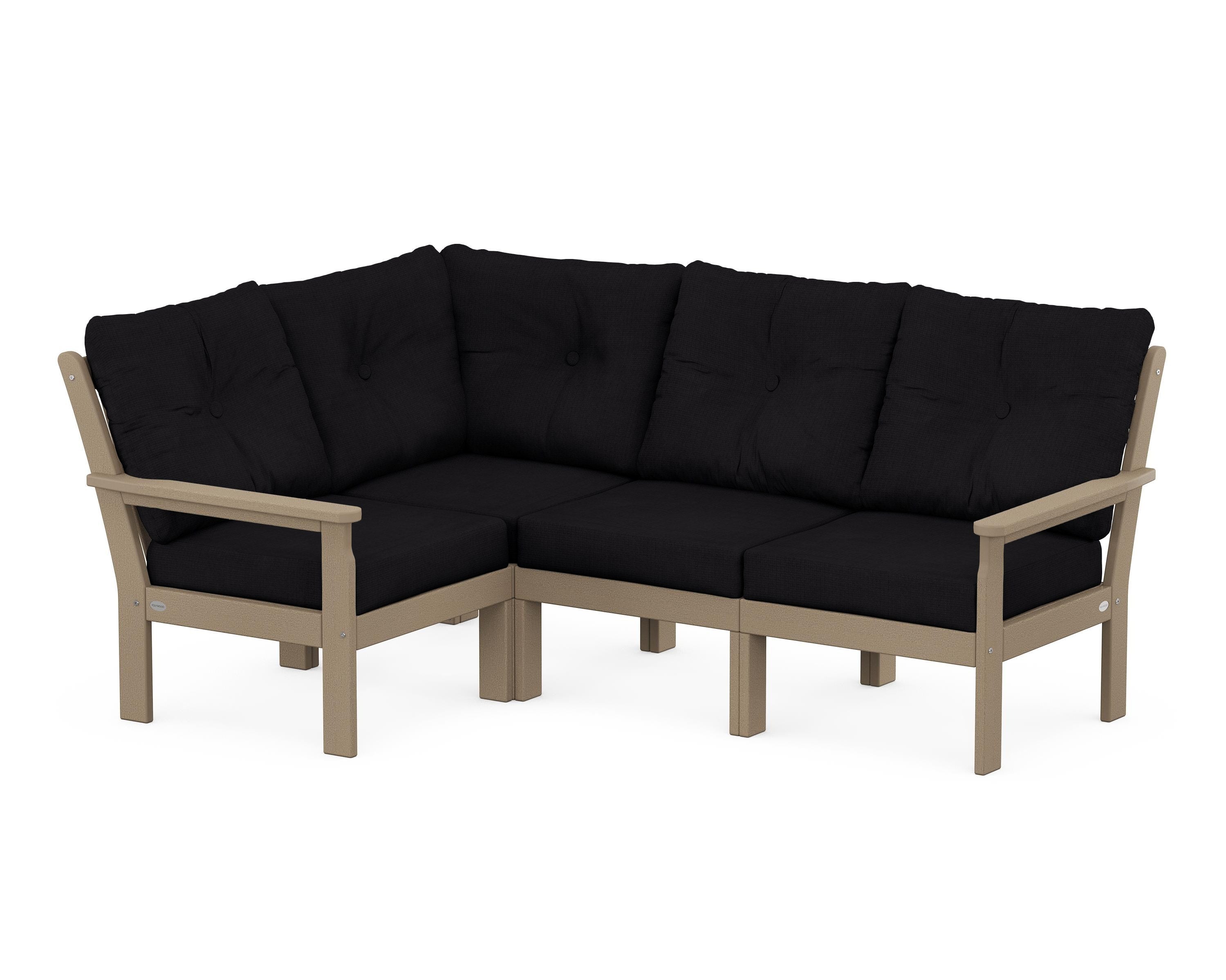 POLYWOOD Vineyard 4-Piece Sectional in Vintage Sahara / Midnight Linen