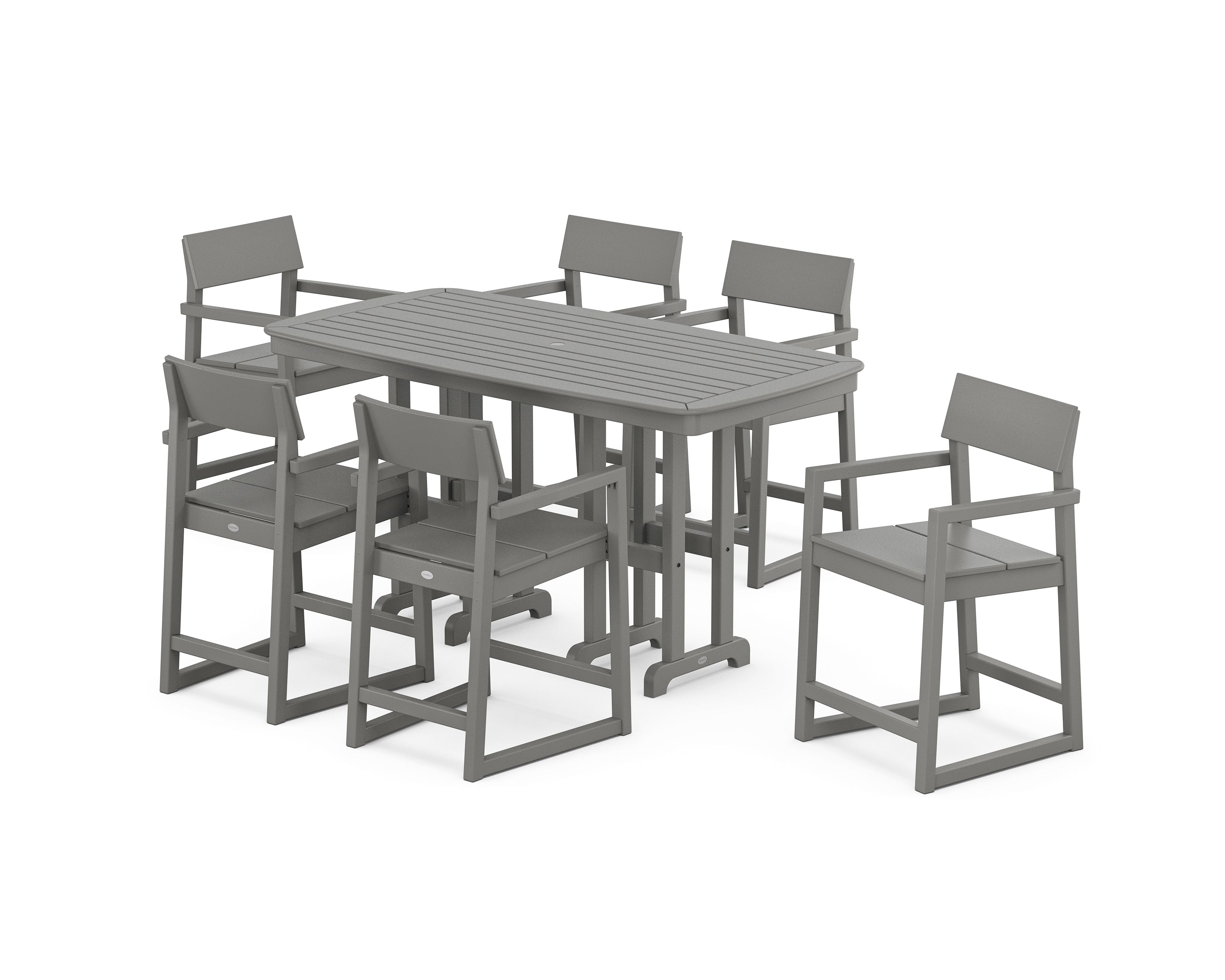 POLYWOOD EDGE Arm Chair 7-Piece Counter Set in Slate Grey