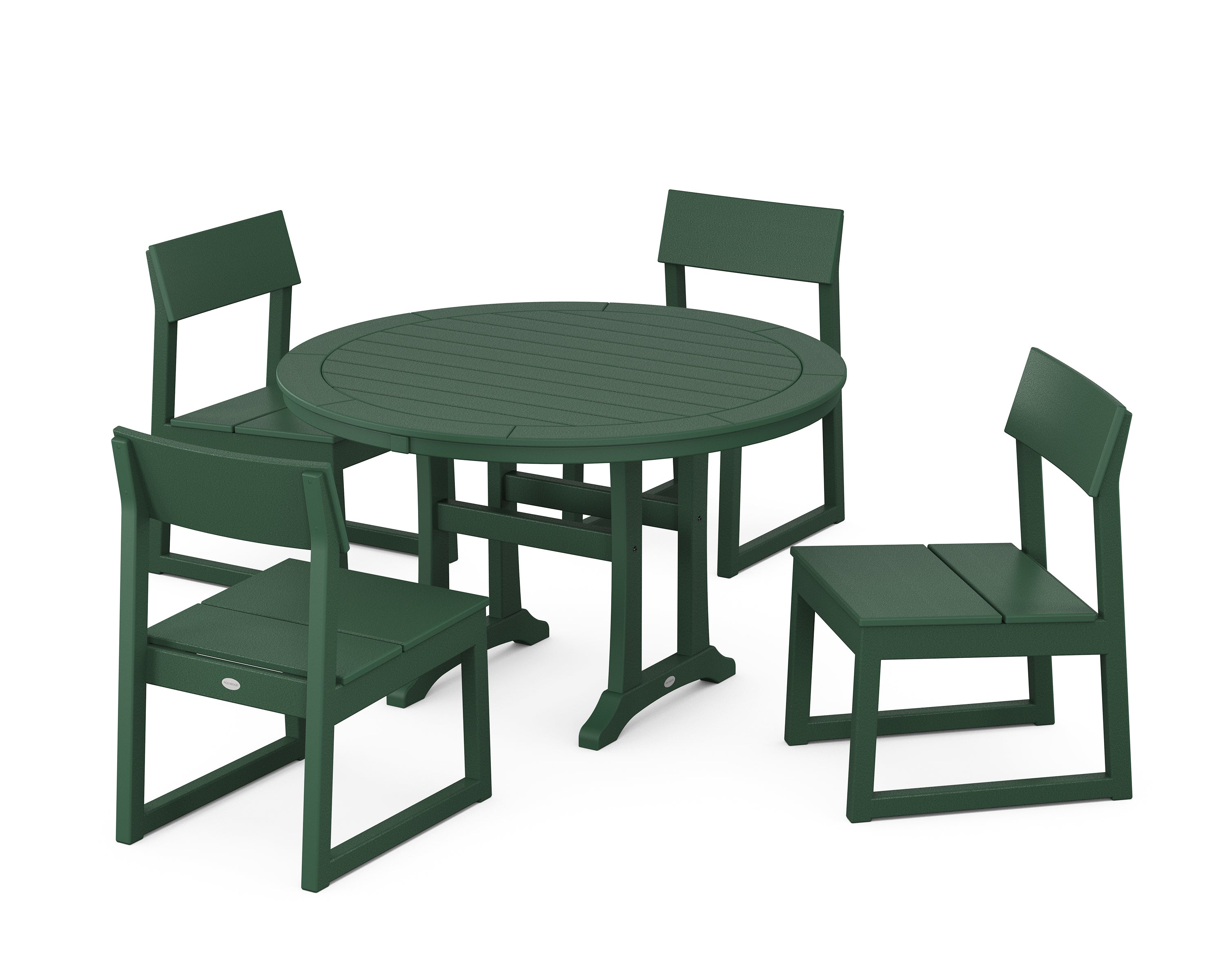POLYWOOD® EDGE Side Chair 5-Piece Round Dining Set With Trestle Legs in Green