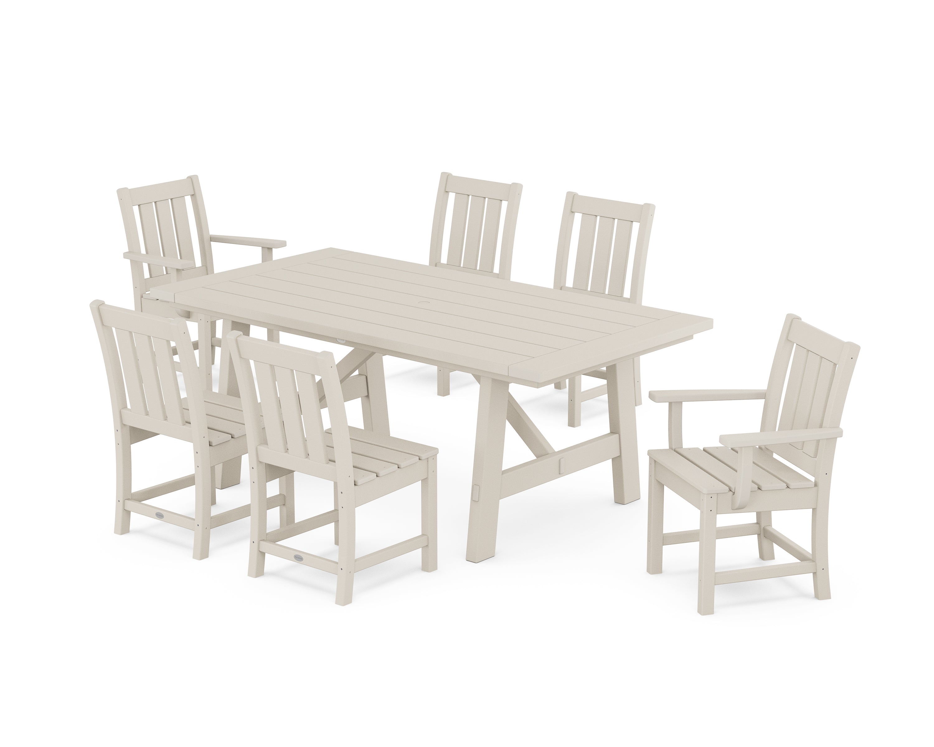 POLYWOOD Oxford 7-Piece Rustic Farmhouse Dining Set in Sand