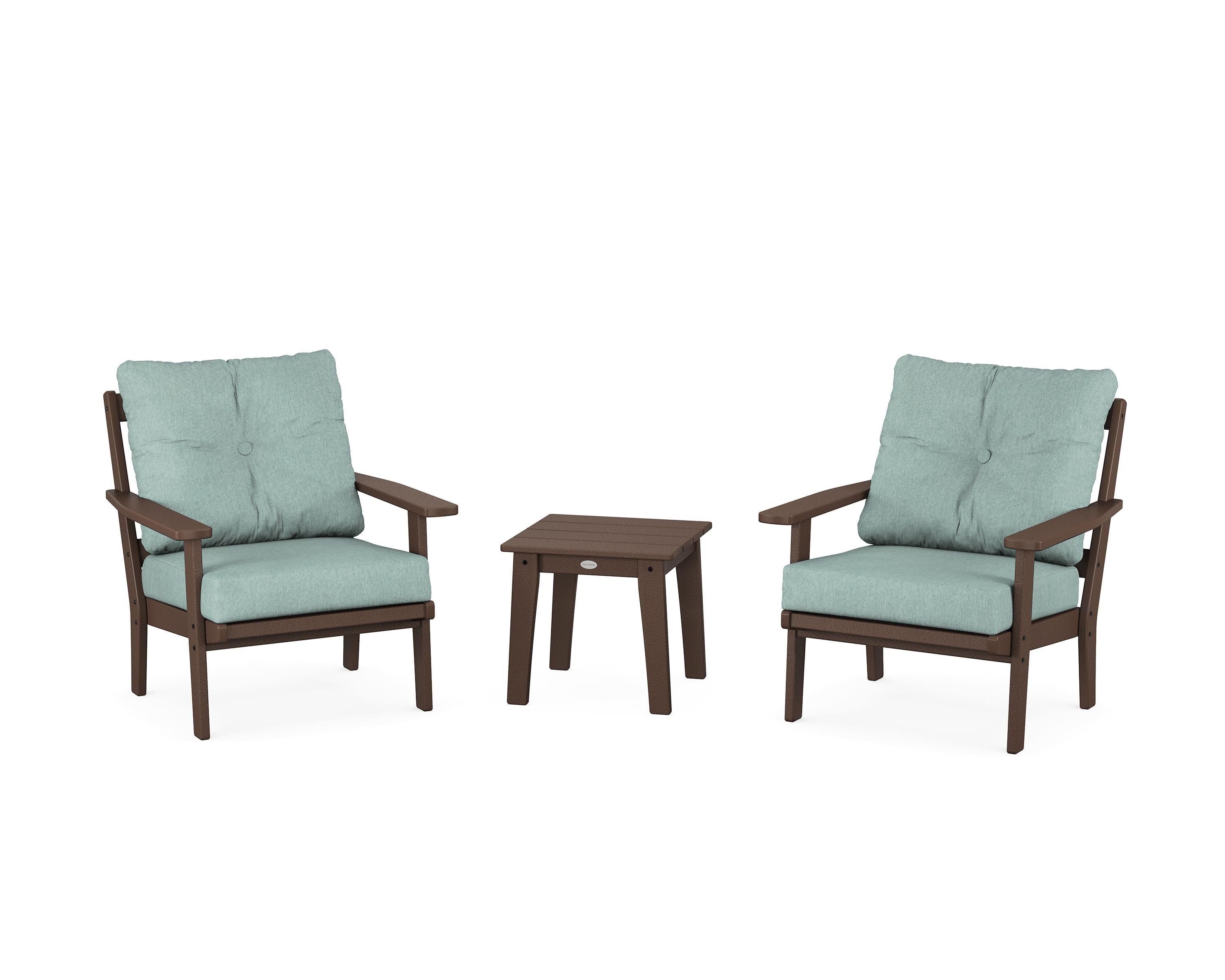 POLYWOOD Prairie 3-Piece Deep Seating Set in Mahogany / Glacier Spa