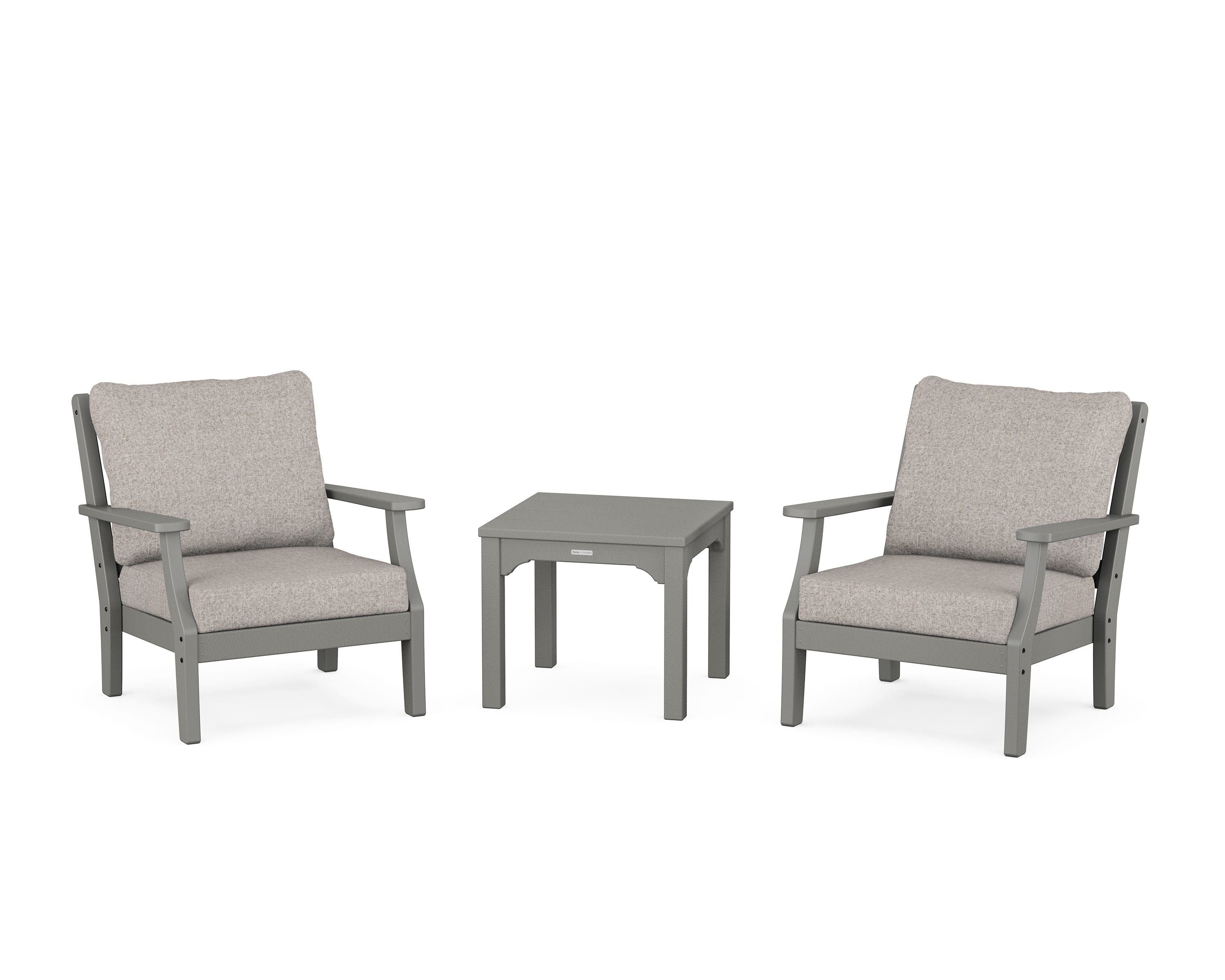 Martha Stewart by POLYWOOD Chinoiserie 3-Piece Deep Seating Set in Slate Grey / Weathered Tweed