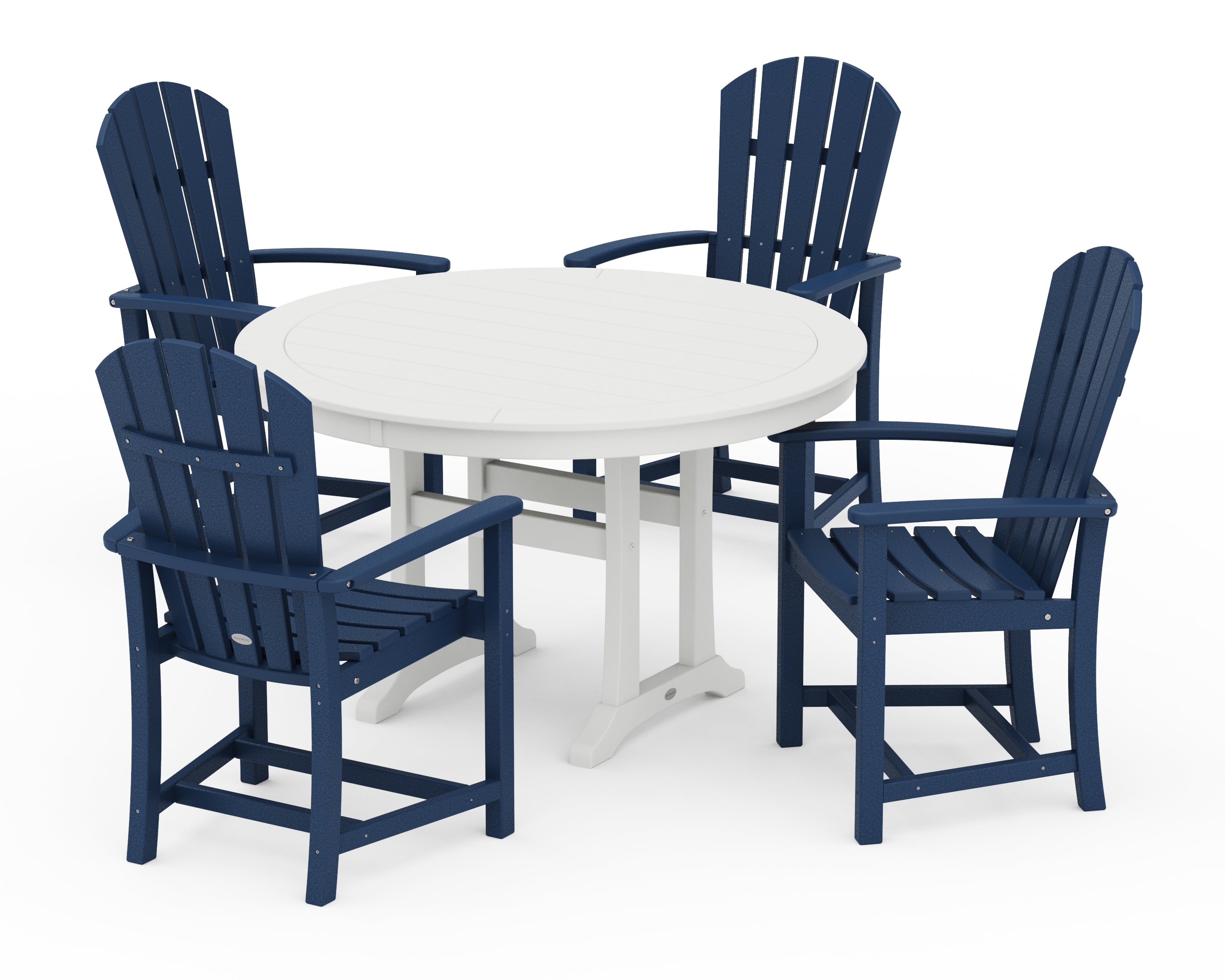 POLYWOOD Palm Coast 5-Piece Round Dining Set in Navy / White