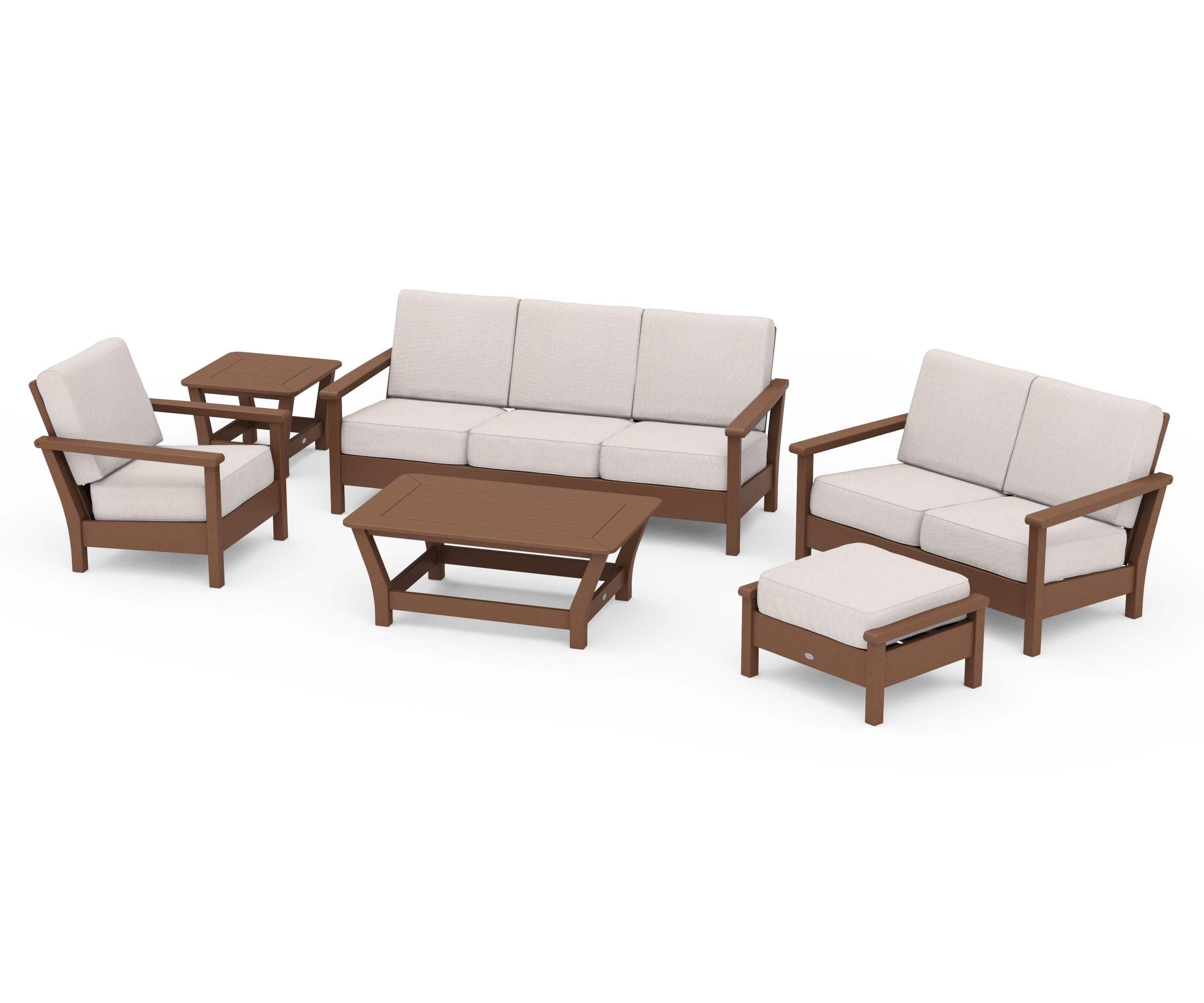 POLYWOOD Harbour 6-Piece Outdoor Living Set in Teak / Dune Burlap
