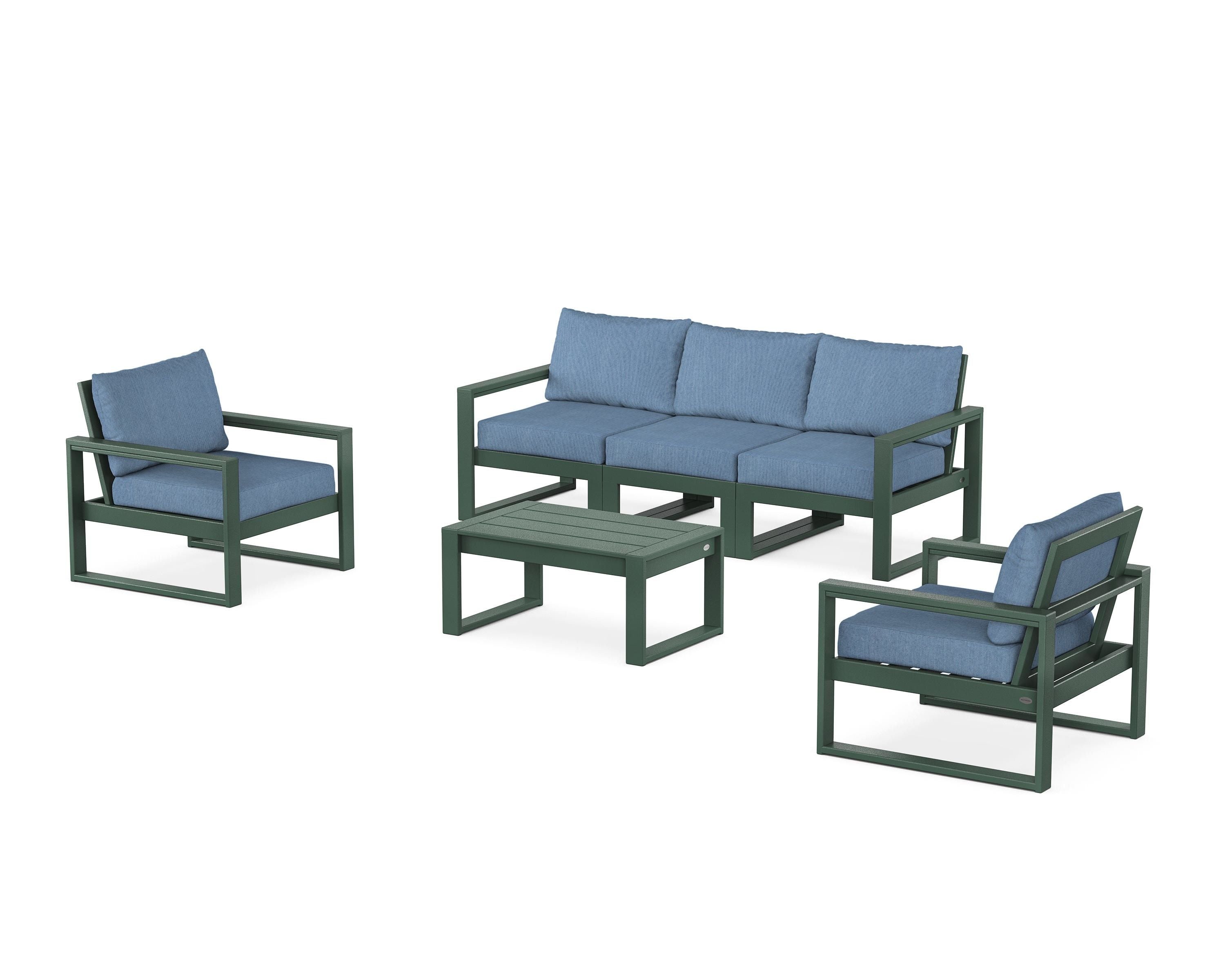 POLYWOOD EDGE Sectional 4-Piece Deep Seating Set with Sofa in Green / Sky Blue