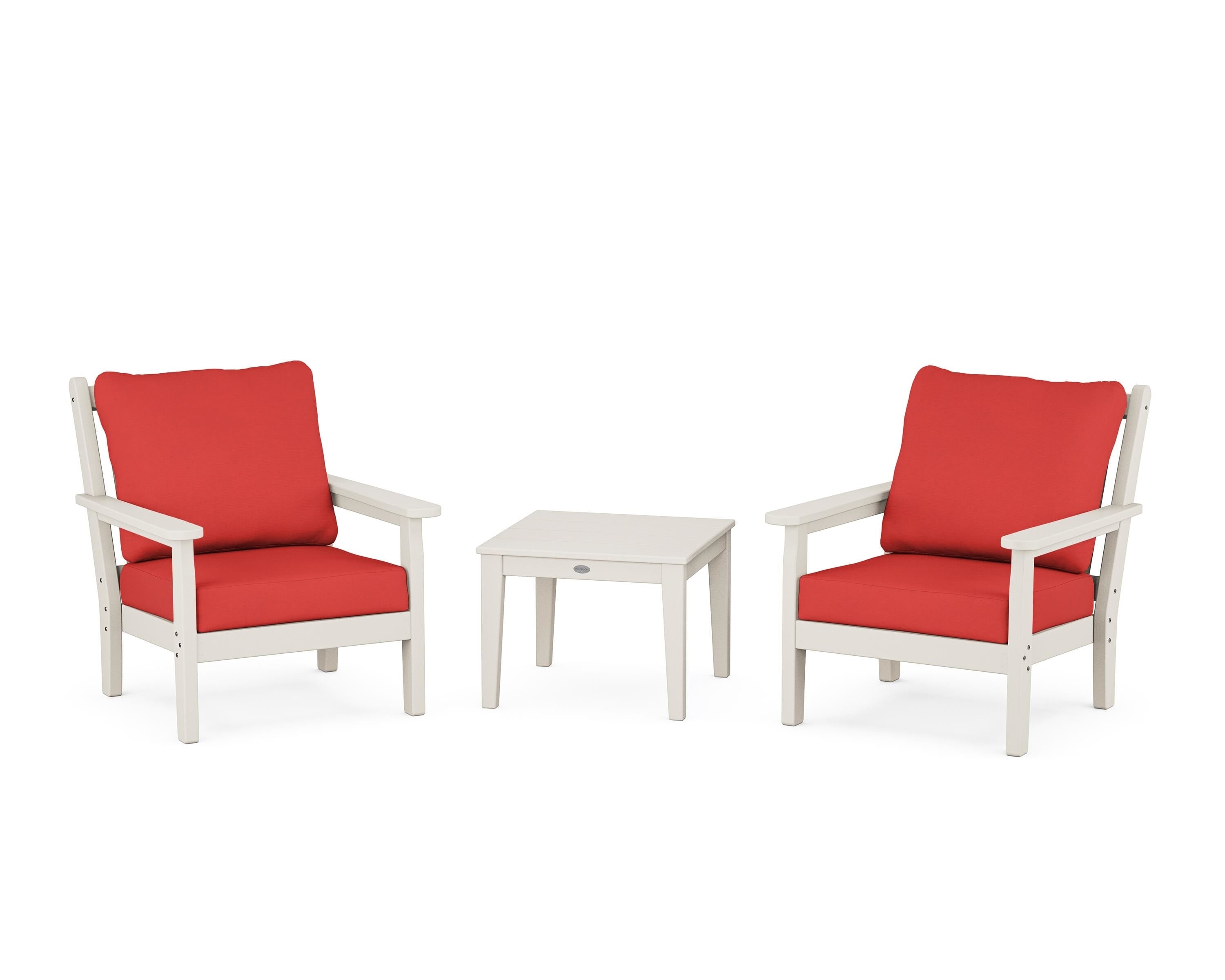 POLYWOOD Chippendale 3-Piece Deep Seating Set in Sand / Crimson Linen