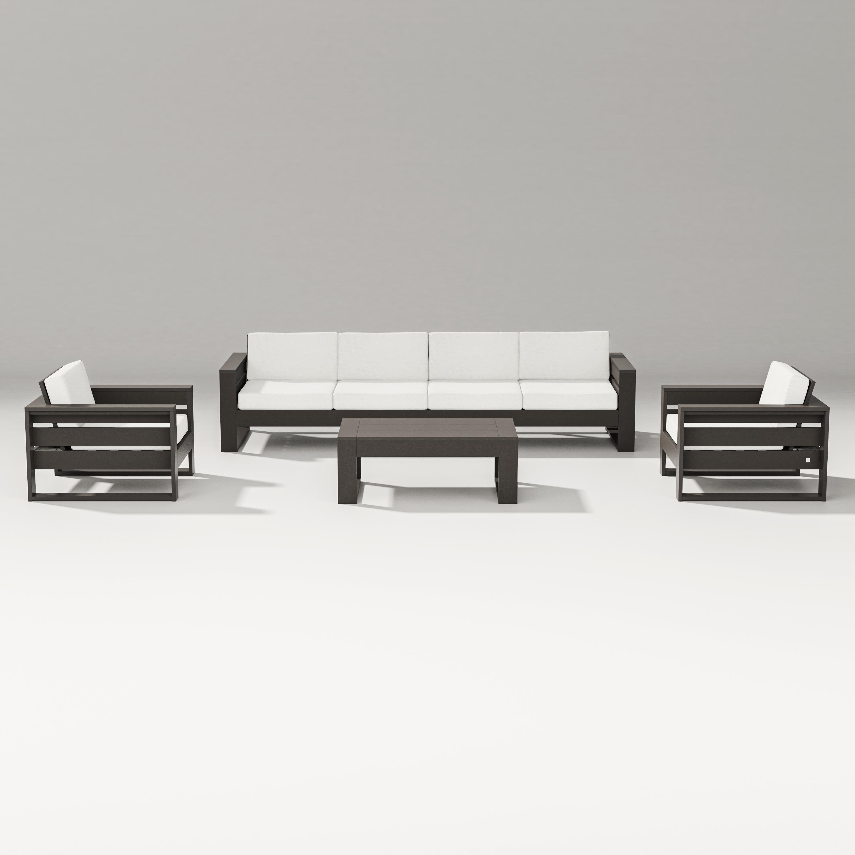 PW Designer Series Latitude 5-Piece Lounge Sofa Set in Vintage Coffee / Natural Linen