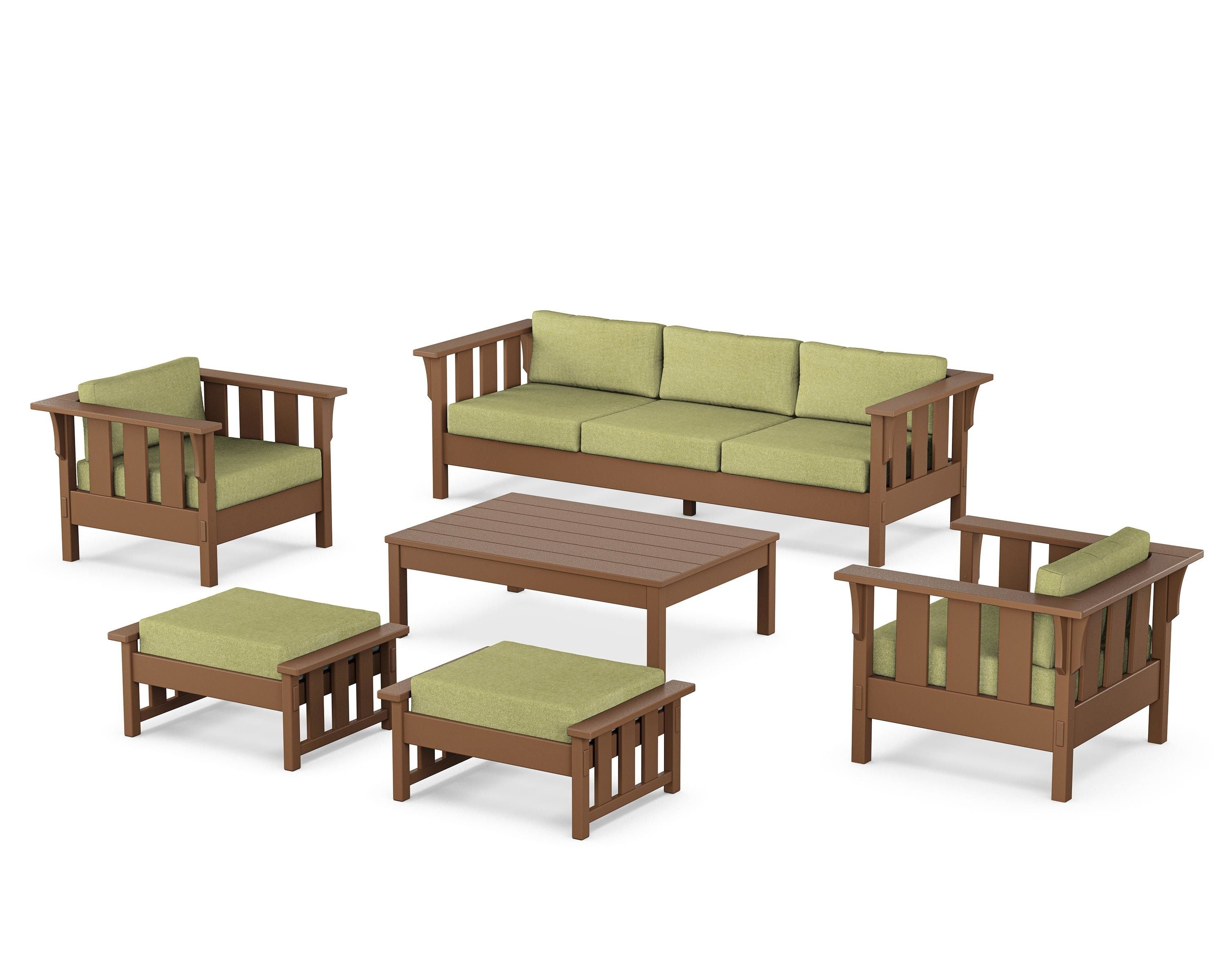 Martha Stewart by POLYWOOD Acadia 6-Piece Lounge Sofa Set in Teak / Chartreuse Boucle