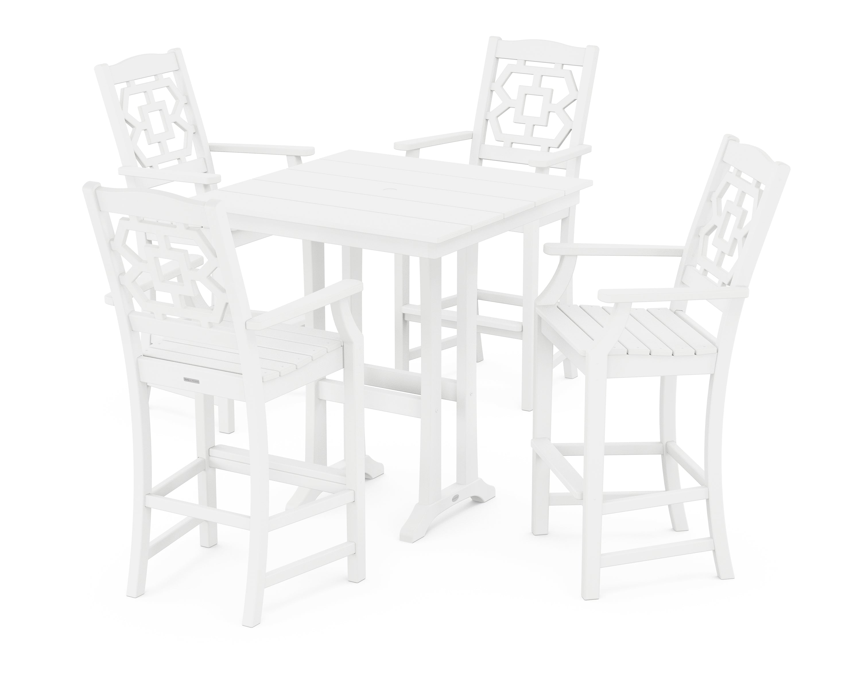 Martha Stewart by POLYWOOD® Chinoiserie 5-Piece Farmhouse Bar Set with Trestle Legs in White