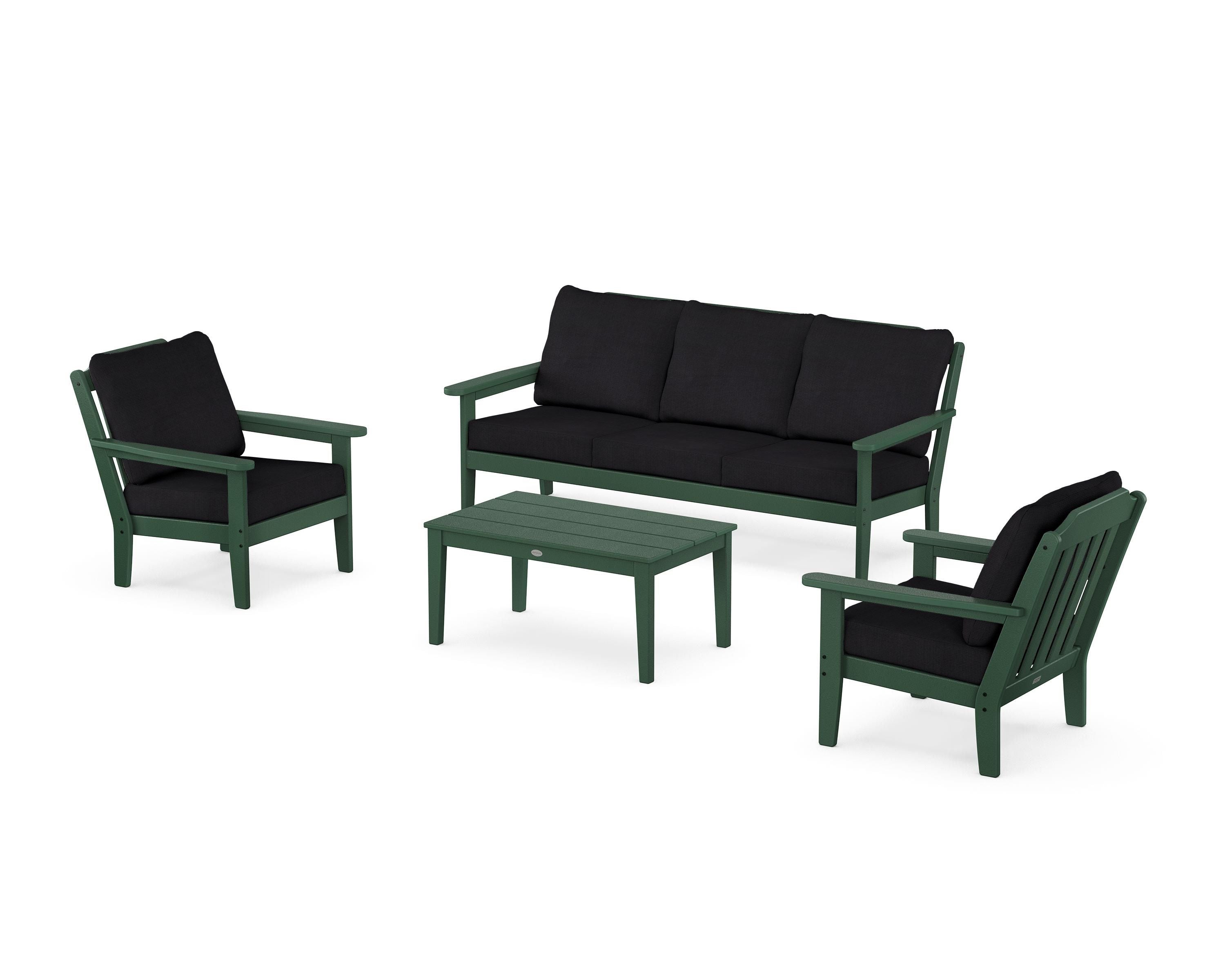 Country Living Cottage 4-Piece Deep Seating Set with Sofa in Green / Midnight Linen
