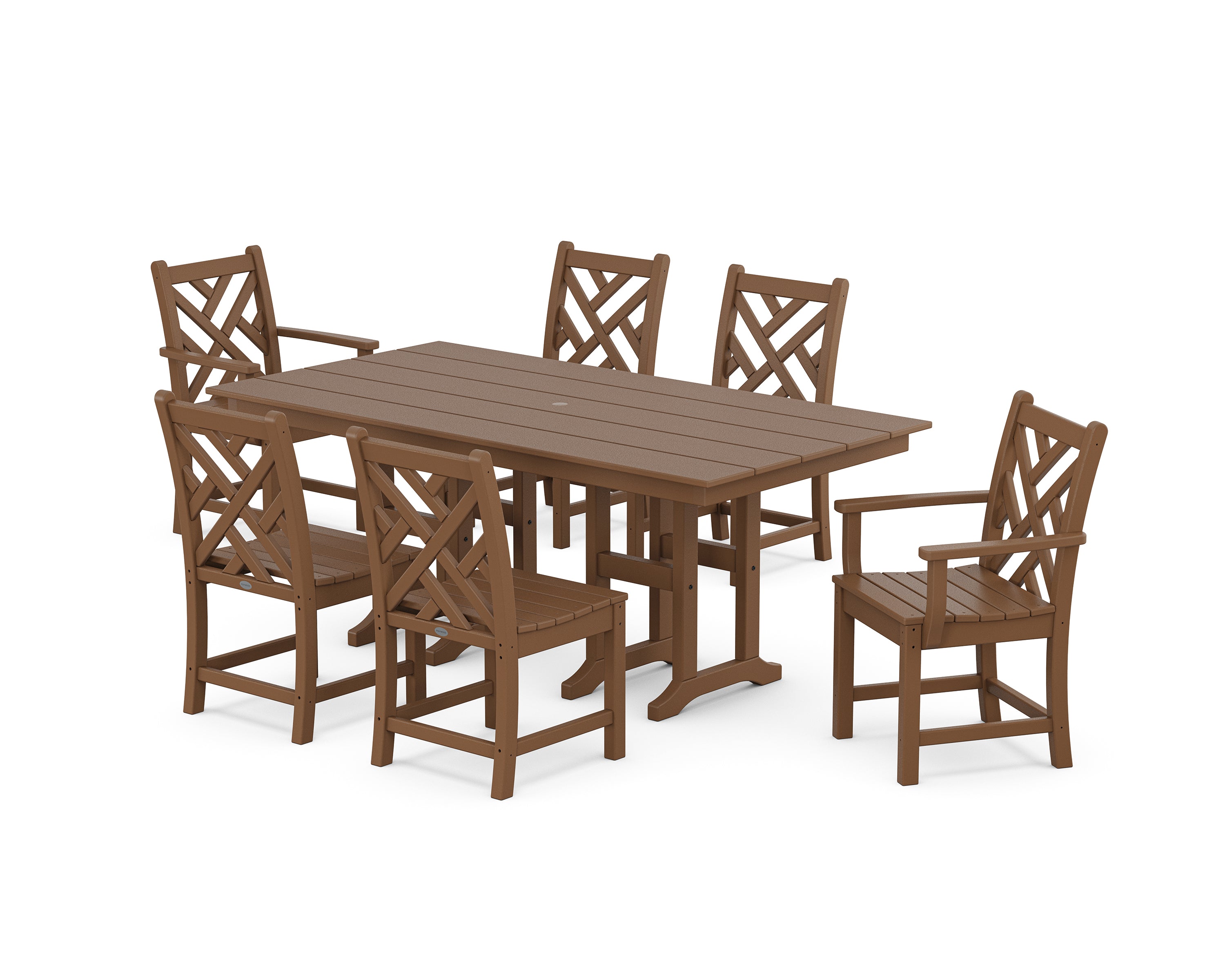 POLYWOOD Chippendale 7-Piece Farmhouse Dining Set in Teak