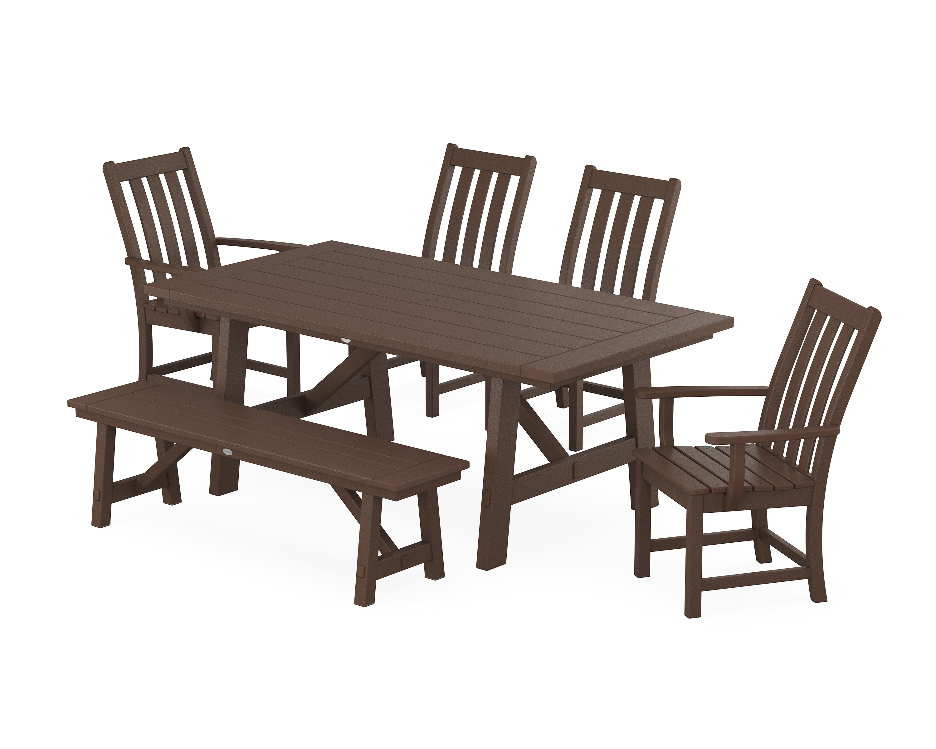 POLYWOOD® Vineyard 6-Piece Rustic Farmhouse Dining Set With Bench in Mahogany