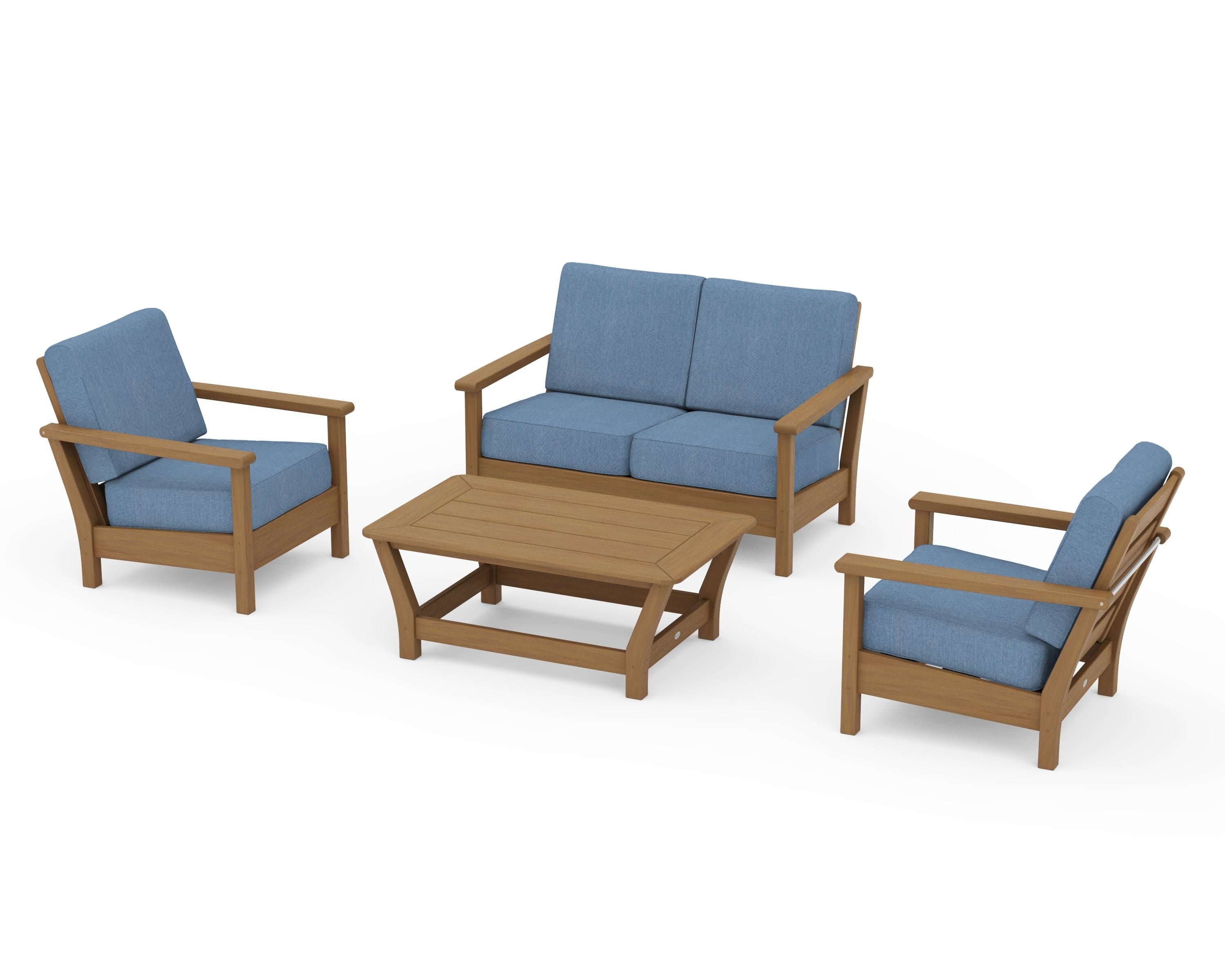 POLYWOOD Harbour 4-Piece Deep Seating Set in Natural / Sky Blue