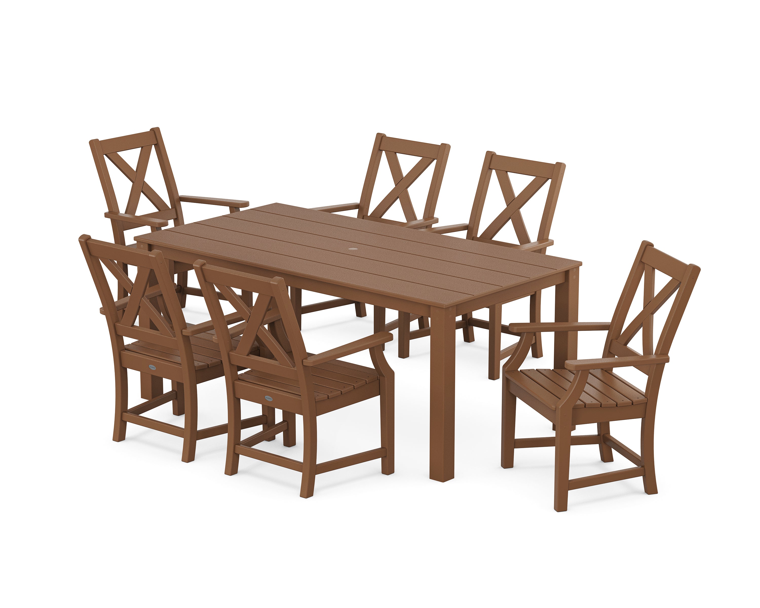POLYWOOD Braxton Arm Chair 7-Piece Parsons Dining Set in Teak