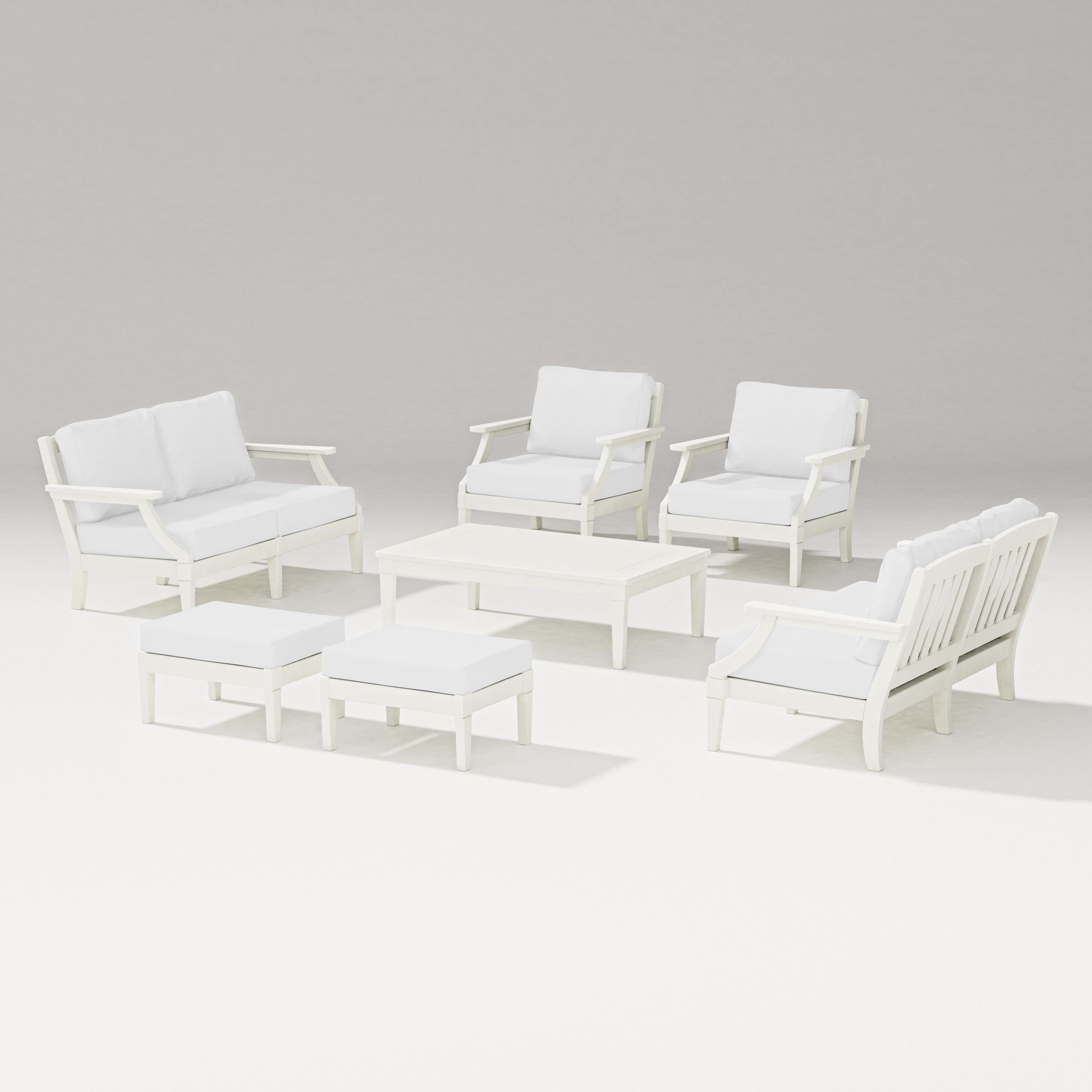 PW Designer Series Estate 7-Piece Lounge Loveseat Set in Vintage White / Natural