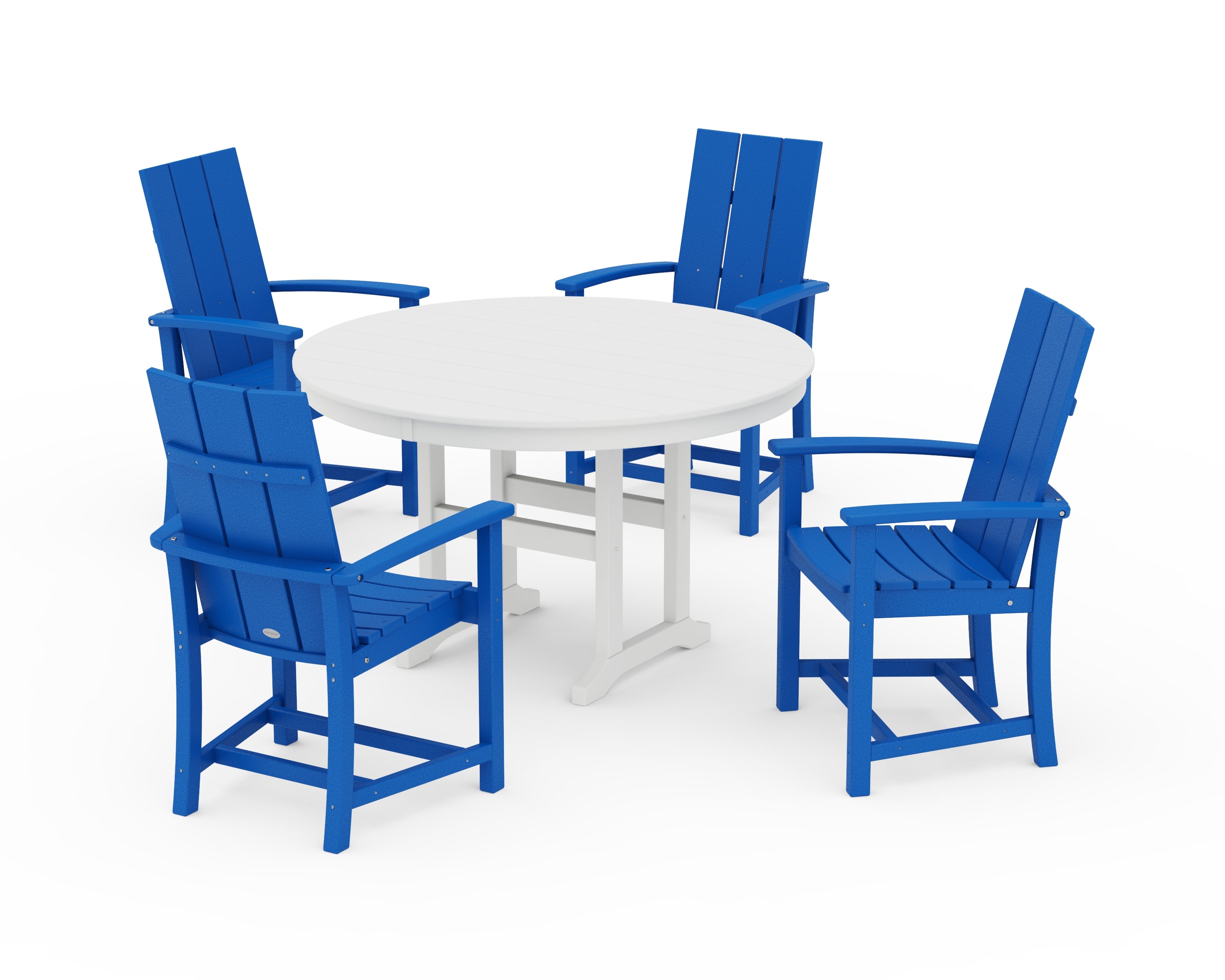 POLYWOOD Modern Adirondack 5-Piece Round Farmhouse Dining Set in Pacific Blue / White
