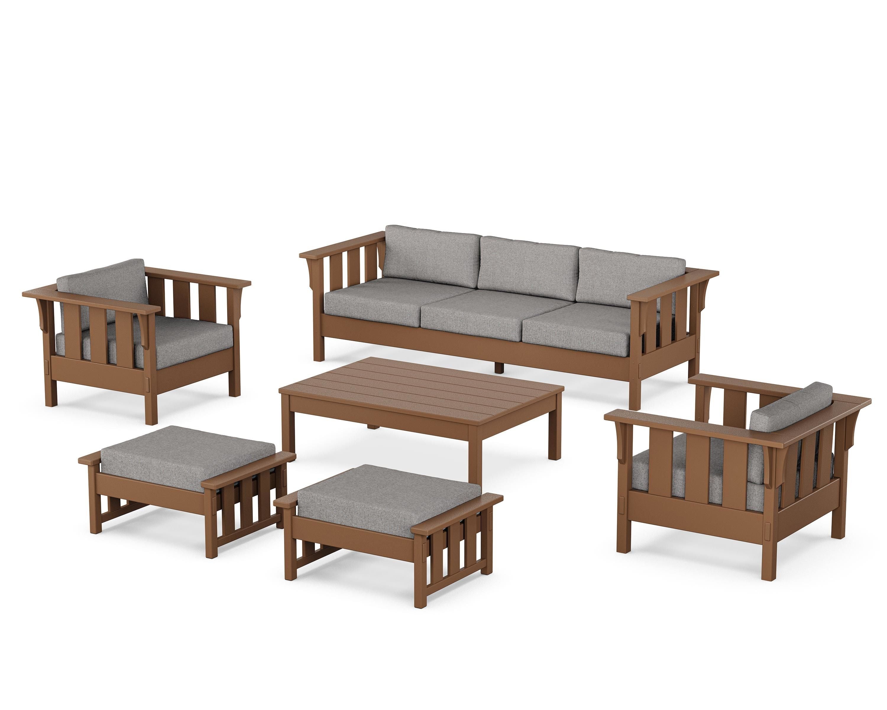 Martha Stewart by POLYWOOD Acadia 6-Piece Lounge Sofa Set in Teak / Grey Mist