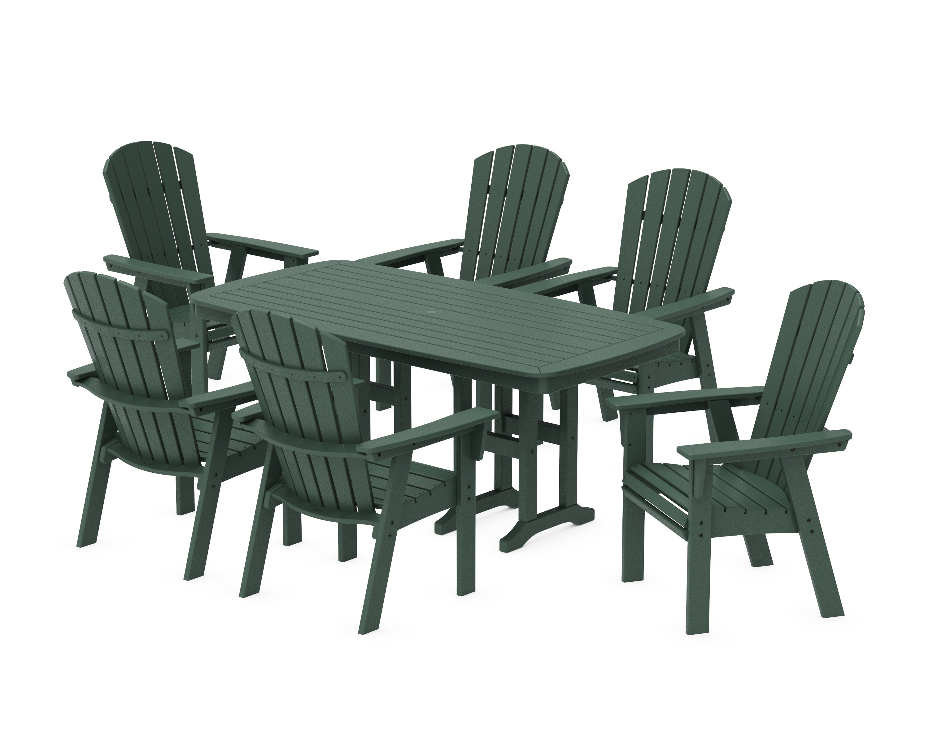 POLYWOOD Nautical Curveback Adirondack 7-Piece Dining Set in Green