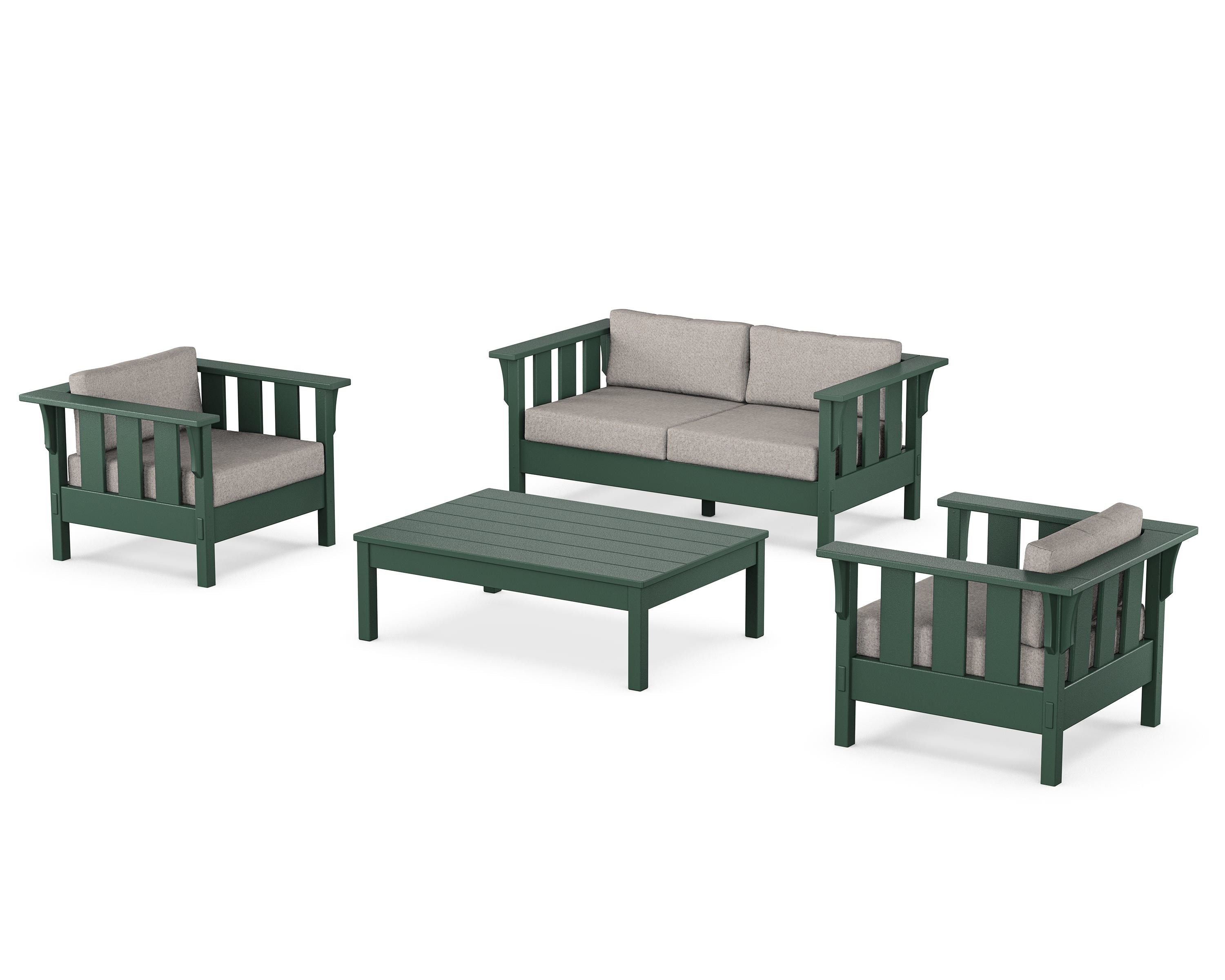 Martha Stewart by POLYWOOD Acadia 4-Piece Deep Seating Set with Loveseat in Green / Weathered Tweed