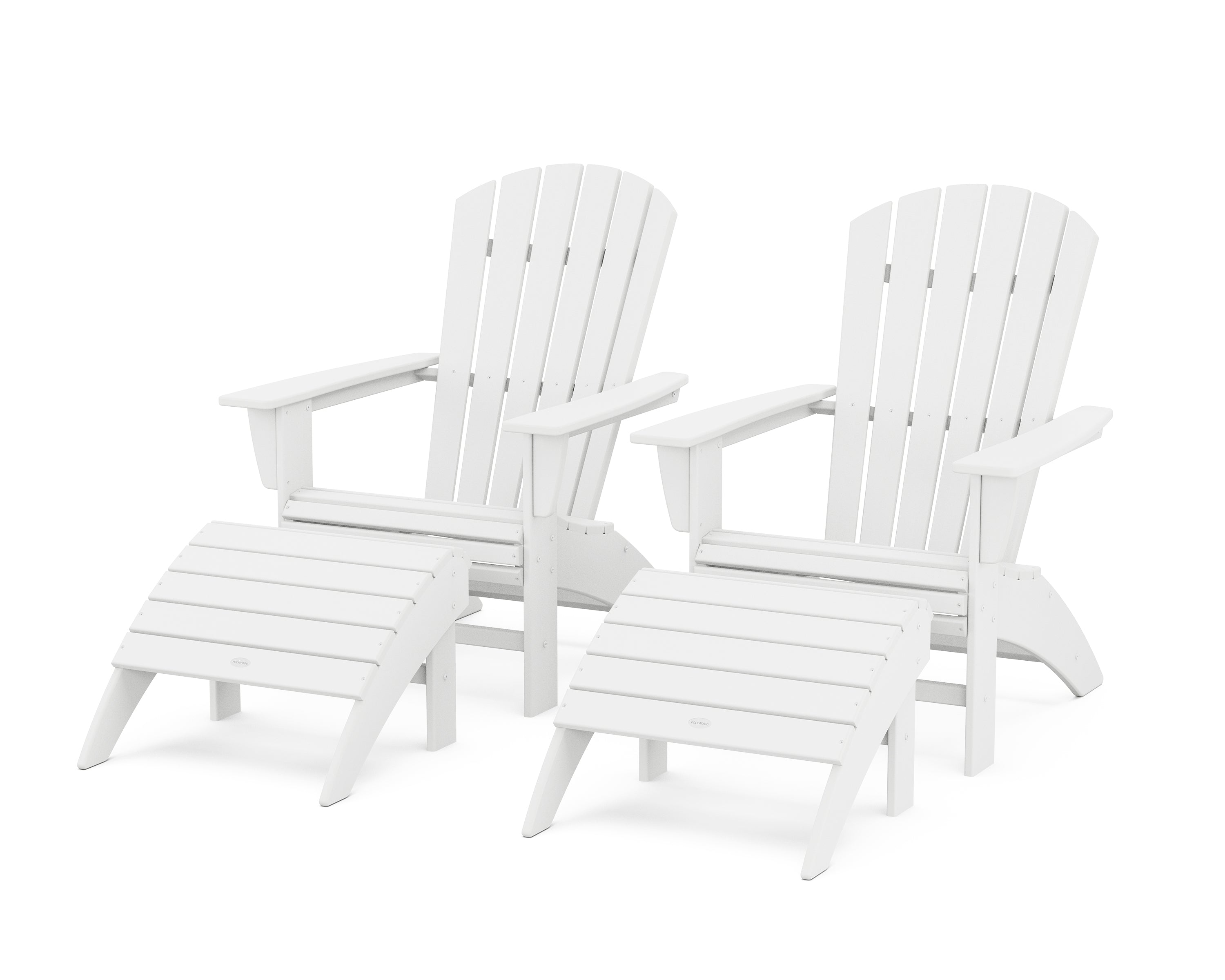 POLYWOOD® Nautical Curveback Adirondack Chair 4-Piece Set with Ottomans in White