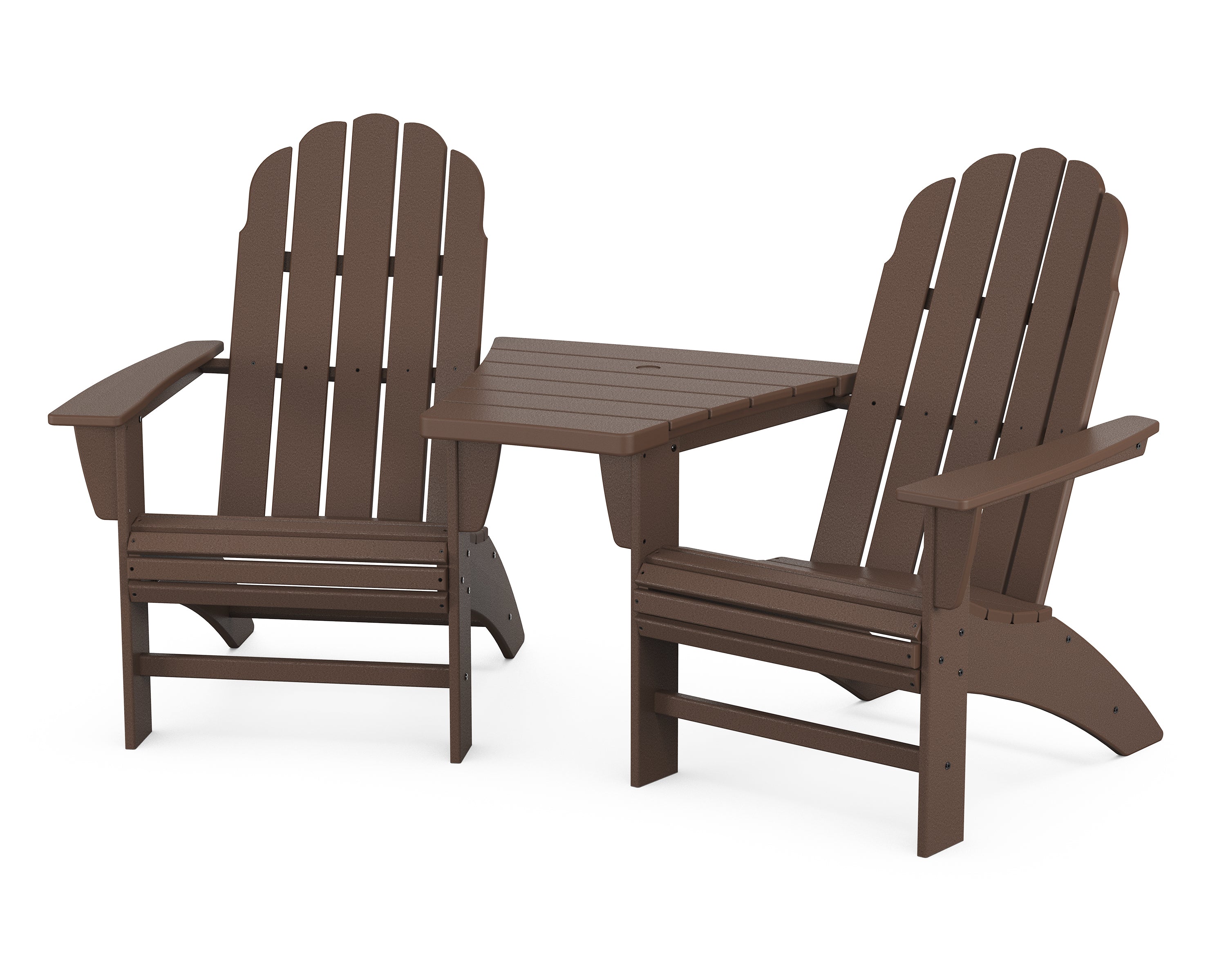 POLYWOOD Vineyard 3-Piece Curveback Adirondack Set with Angled Connecting Table in Mahogany