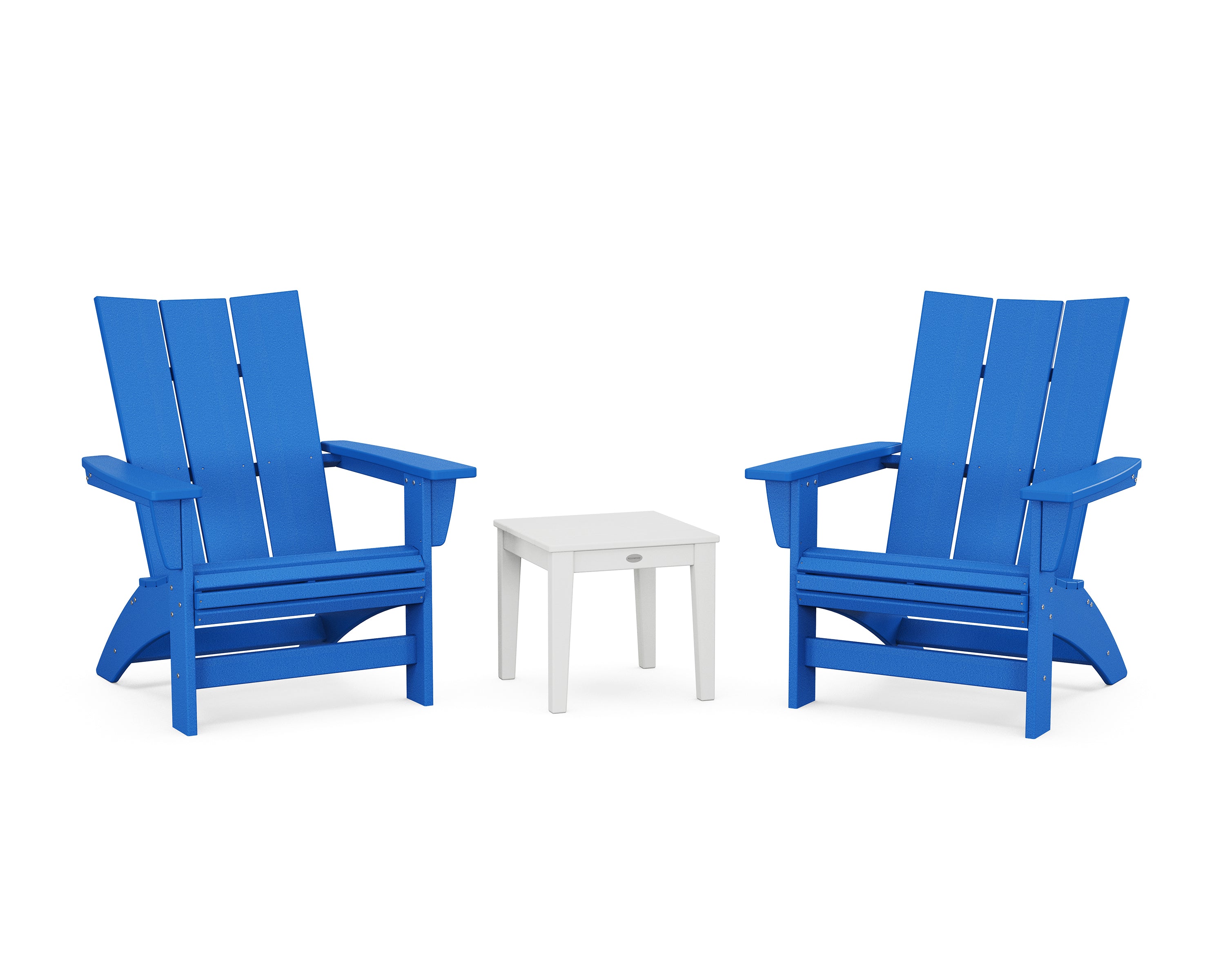 POLYWOOD 3-Piece Modern Grand Adirondack Set in Pacific Blue / White