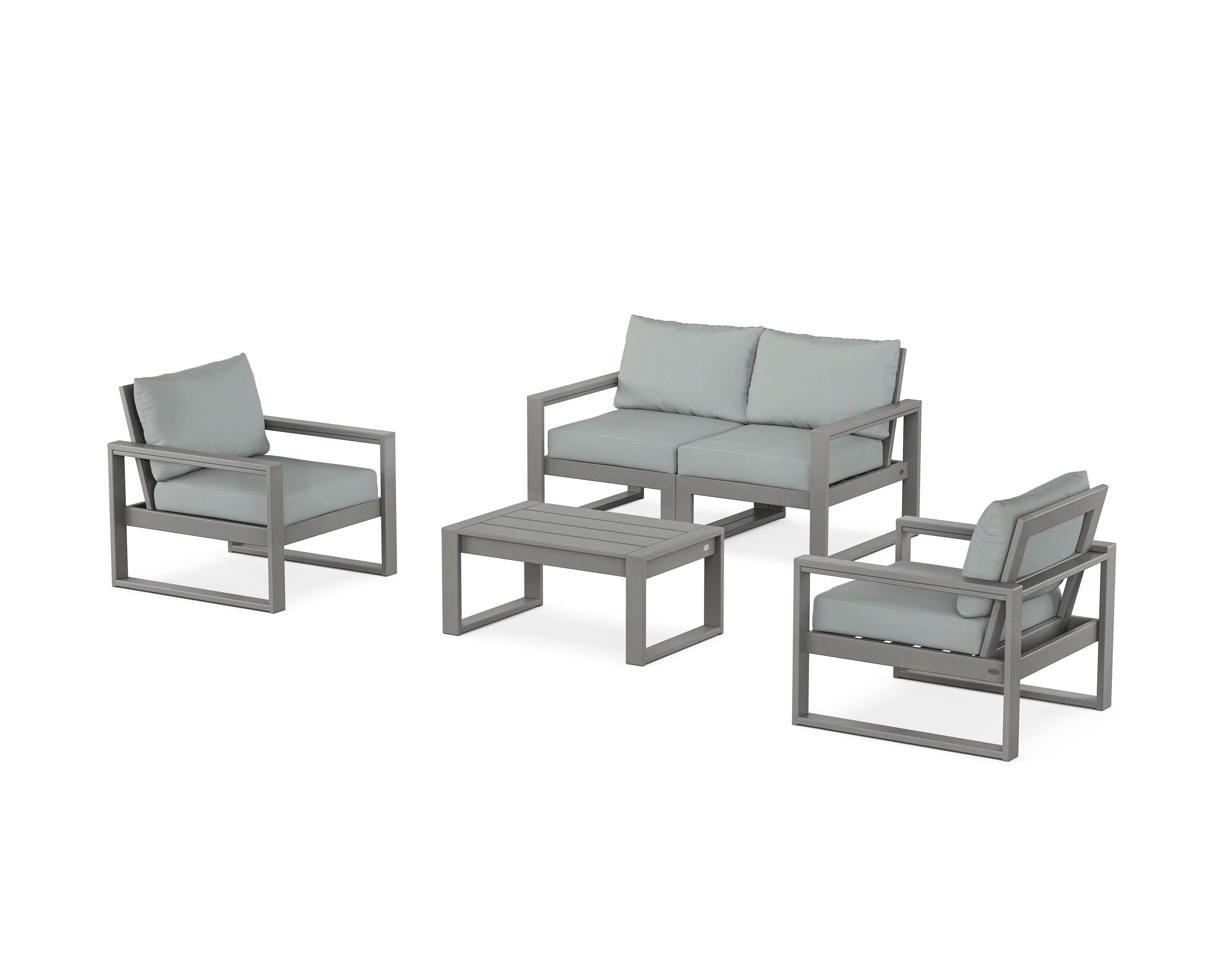 POLYWOOD EDGE Sectional 4-Piece Deep Seating Set with Loveseat in Slate Grey / Spa