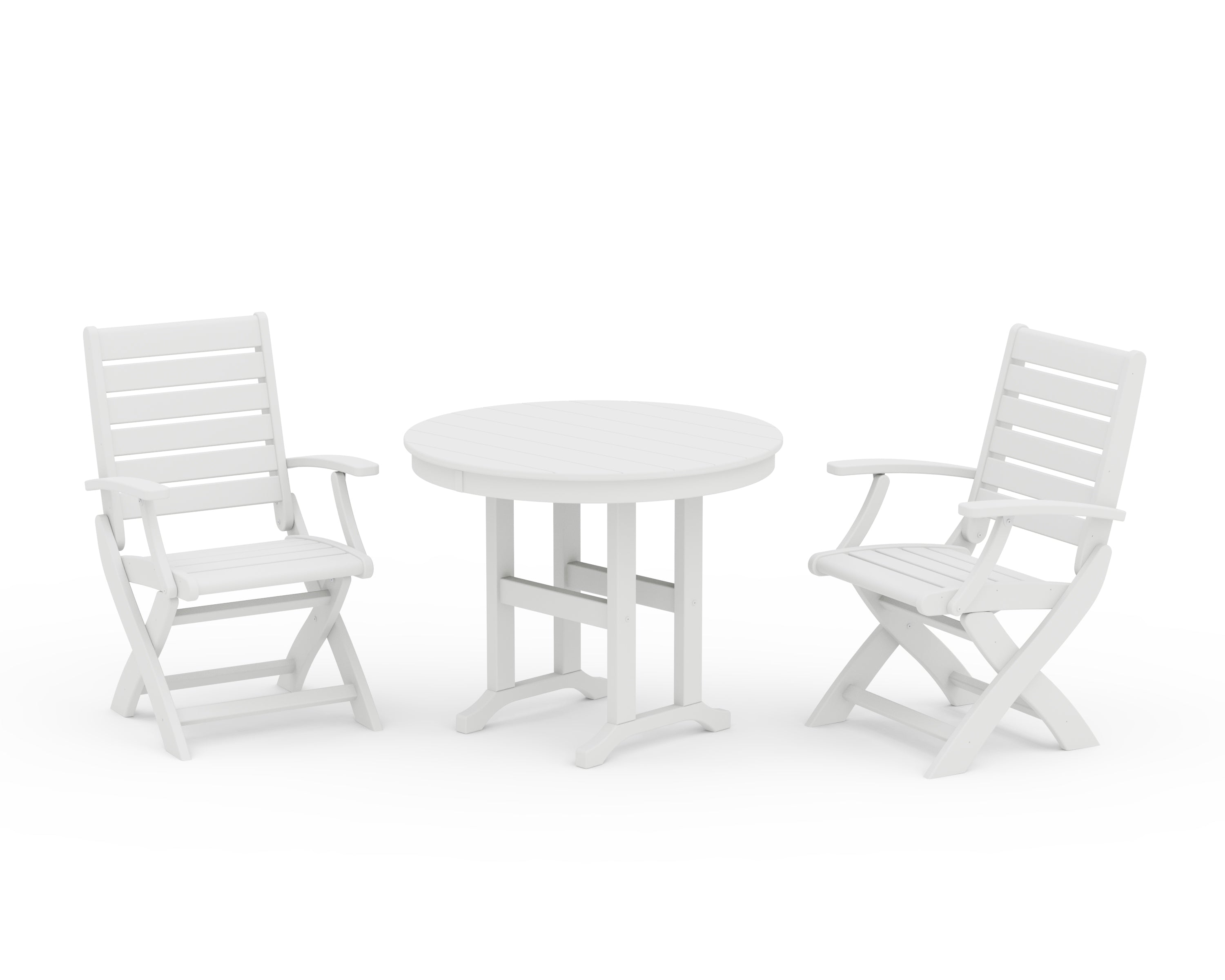 POLYWOOD Signature Folding Chair 3-Piece Round Farmhouse Dining Set in White